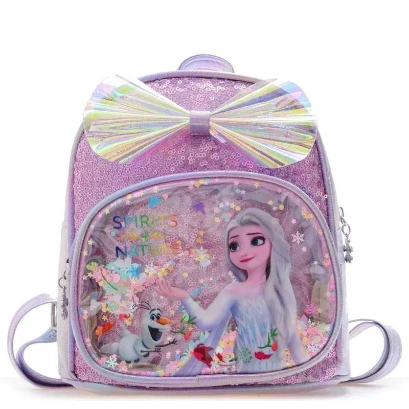 Disney Frozen Elsa & Anna Sequin Backpack – Glittery PU Leather, Kawaii School & Travel Bag for Girls, Perfect Christmas Gift.
