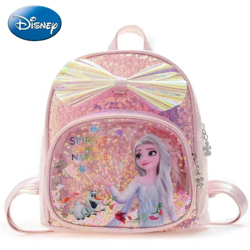 Disney Frozen Elsa & Anna Sequin Backpack – Glittery PU Leather, Kawaii School & Travel Bag for Girls, Perfect Christmas Gift.