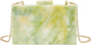 DJBM Women Marbling Box Clutch Bag Fashion Shiny Acrylic Chain Shoulder Purse for Evening Dinner