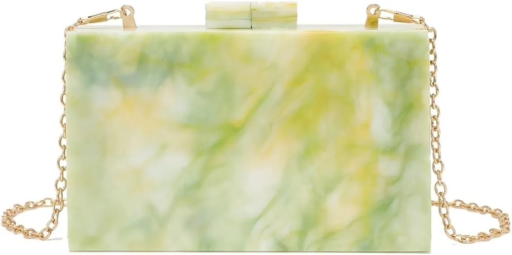 DJBM Women Marbling Box Clutch Bag Fashion Shiny Acrylic Chain Shoulder Purse for Evening Dinner