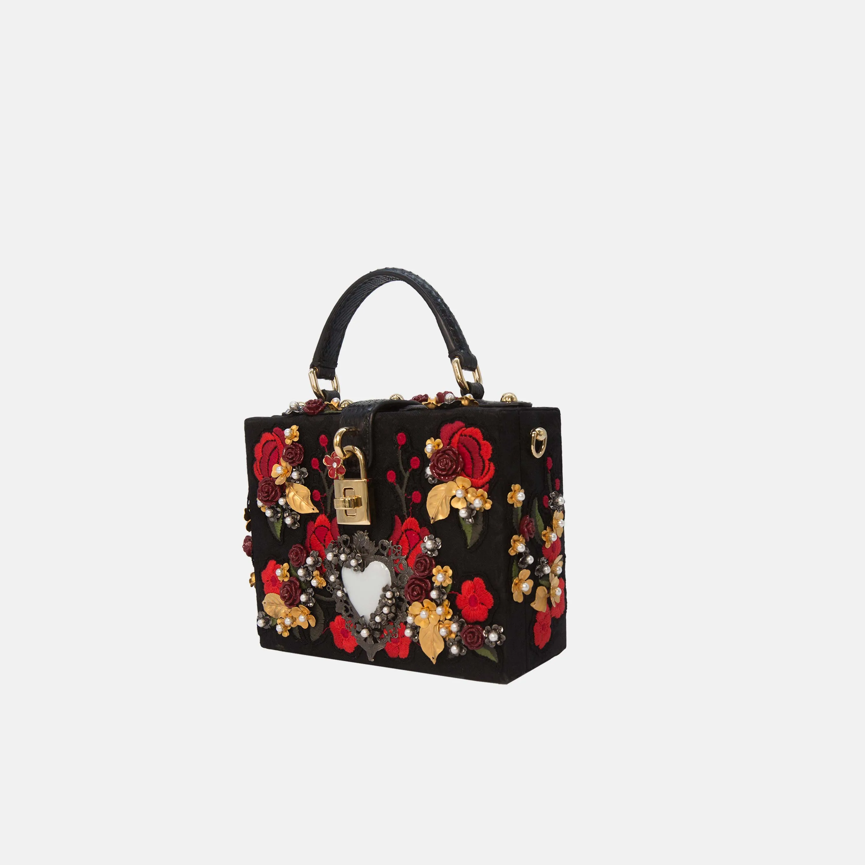 Dolce & Gabbana Black Sacred Heart & Roses Embroidered Box Bag