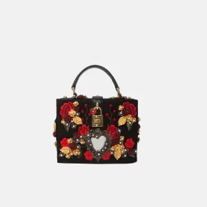 Dolce & Gabbana Black Sacred Heart & Roses Embroidered Box Bag