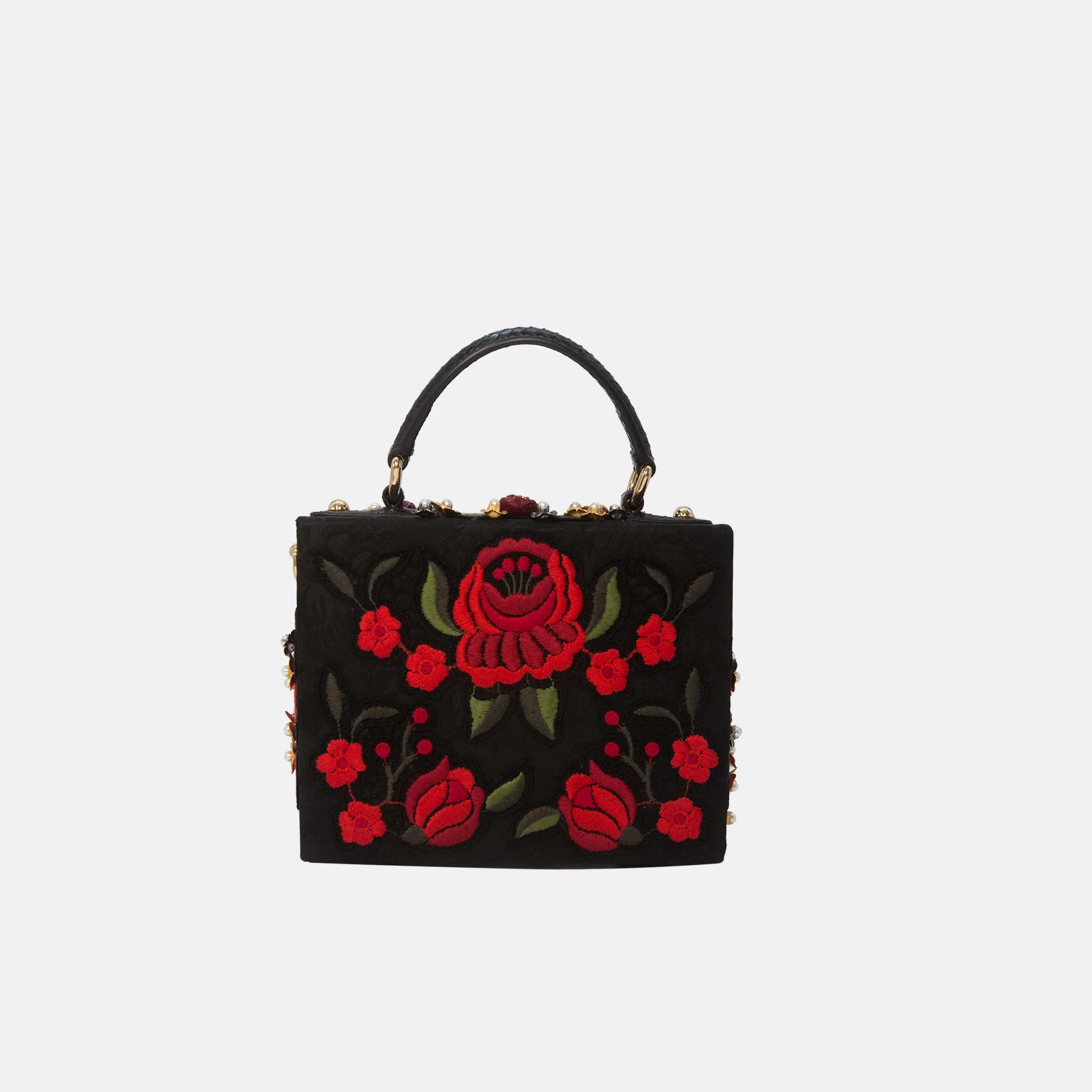 Dolce & Gabbana Black Sacred Heart & Roses Embroidered Box Bag