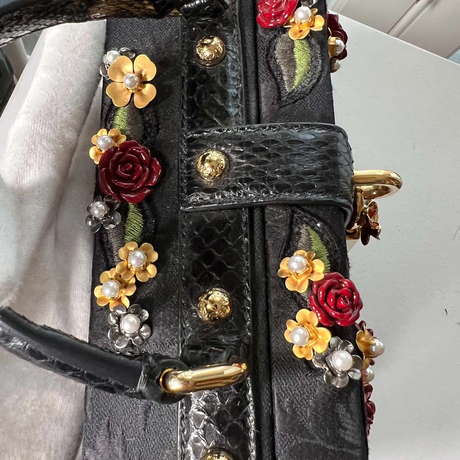 Dolce & Gabbana Black Sacred Heart & Roses Embroidered Box Bag