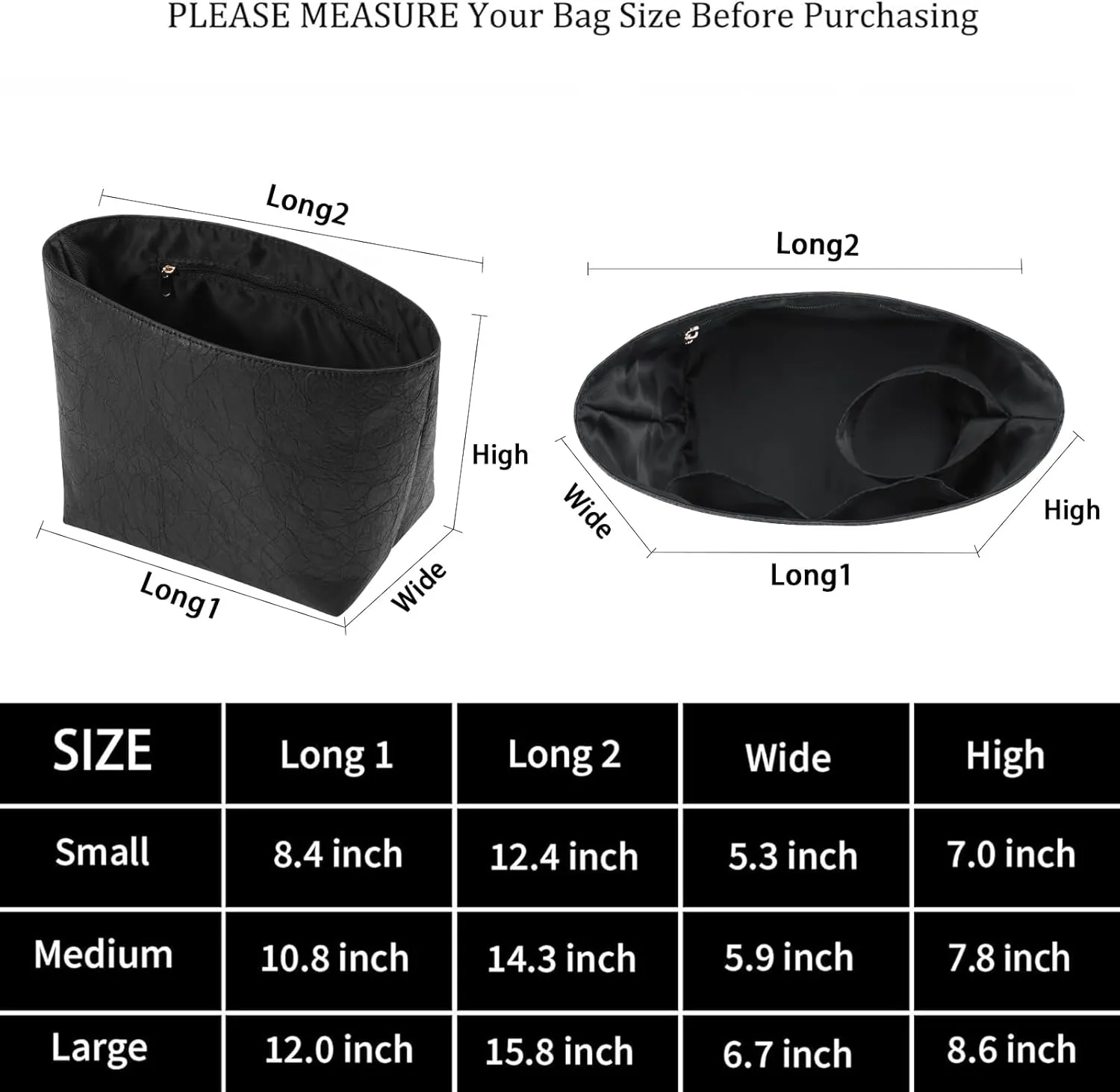 DuPont Paper Purse Organizer insert for Longchamp Le Pliage M Handbag Insert（Medium,Black）