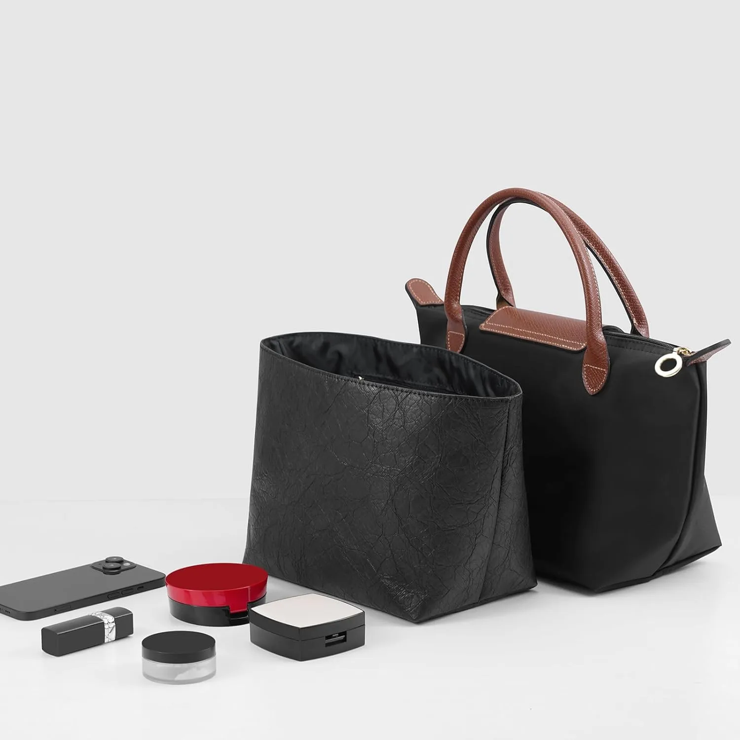 DuPont Paper Purse Organizer insert for Longchamp Le Pliage M Handbag Insert（Medium,Black）