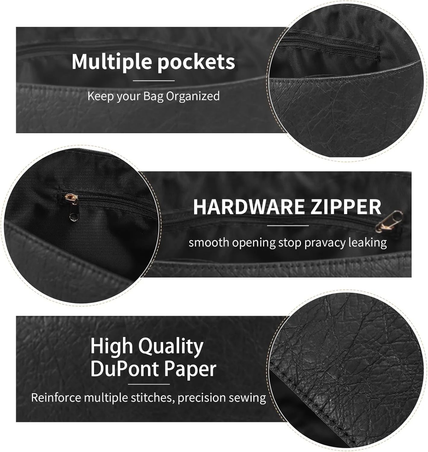 DuPont Paper Purse Organizer insert for Longchamp Le Pliage M Handbag Insert（Medium,Black）