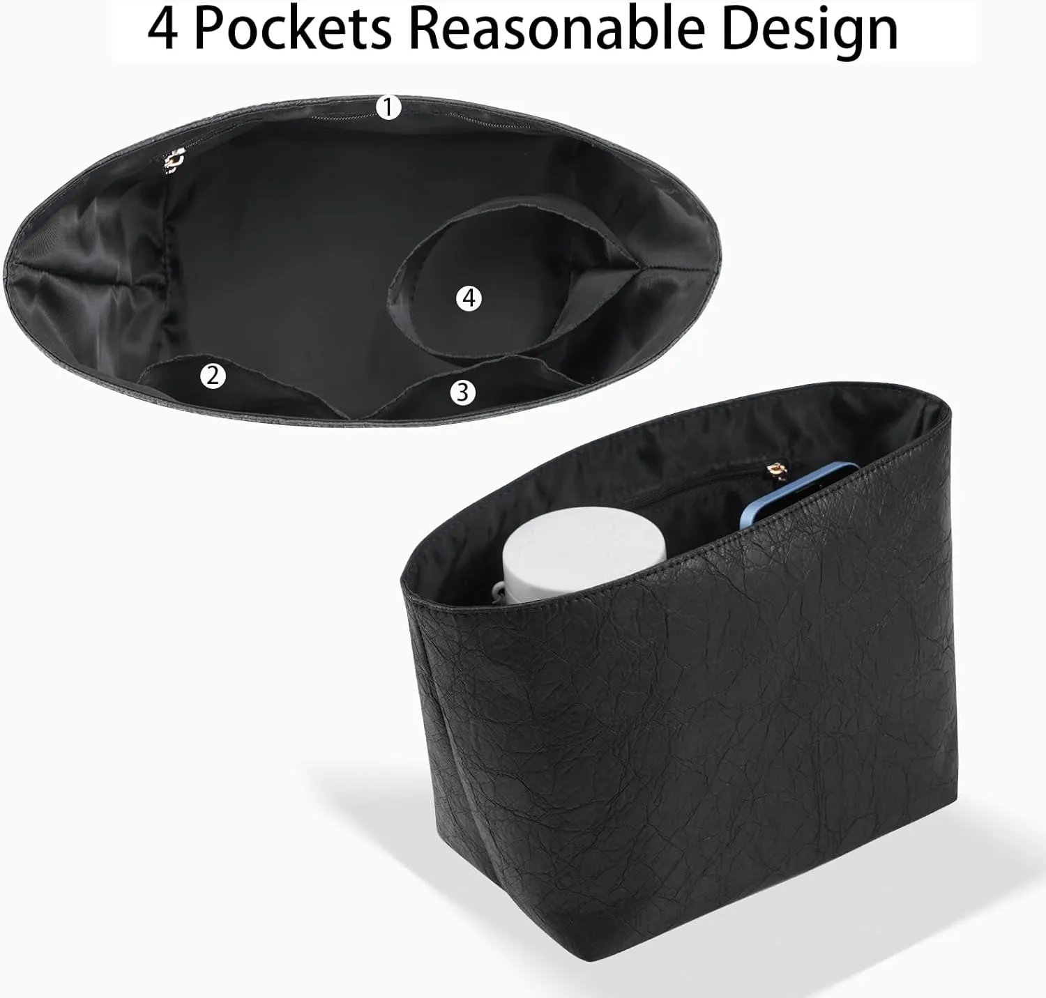 DuPont Paper Purse Organizer insert for Longchamp Le Pliage M Handbag Insert（Medium,Black）