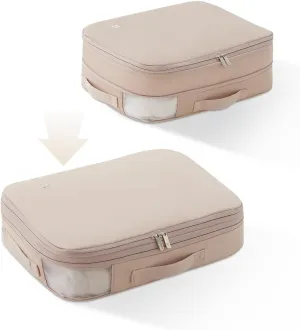 Eachy 3-Pack Travel Space Saver Bags, Clear Down Jacket Compression Bags Lightweight & Durable Travel Essentials, Perfect for Suitcase Organization & Luggage Compression (Pink, Medium)