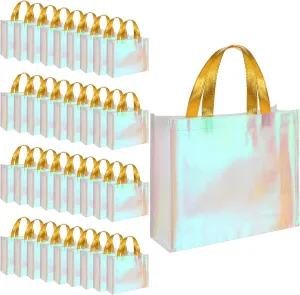 Eccliy 60 Pcs Reusable Gift Tote Bags Grocery Shopping Bag with Handles Thank You Gift Bags for Bridesmaid Wedding(Pink)