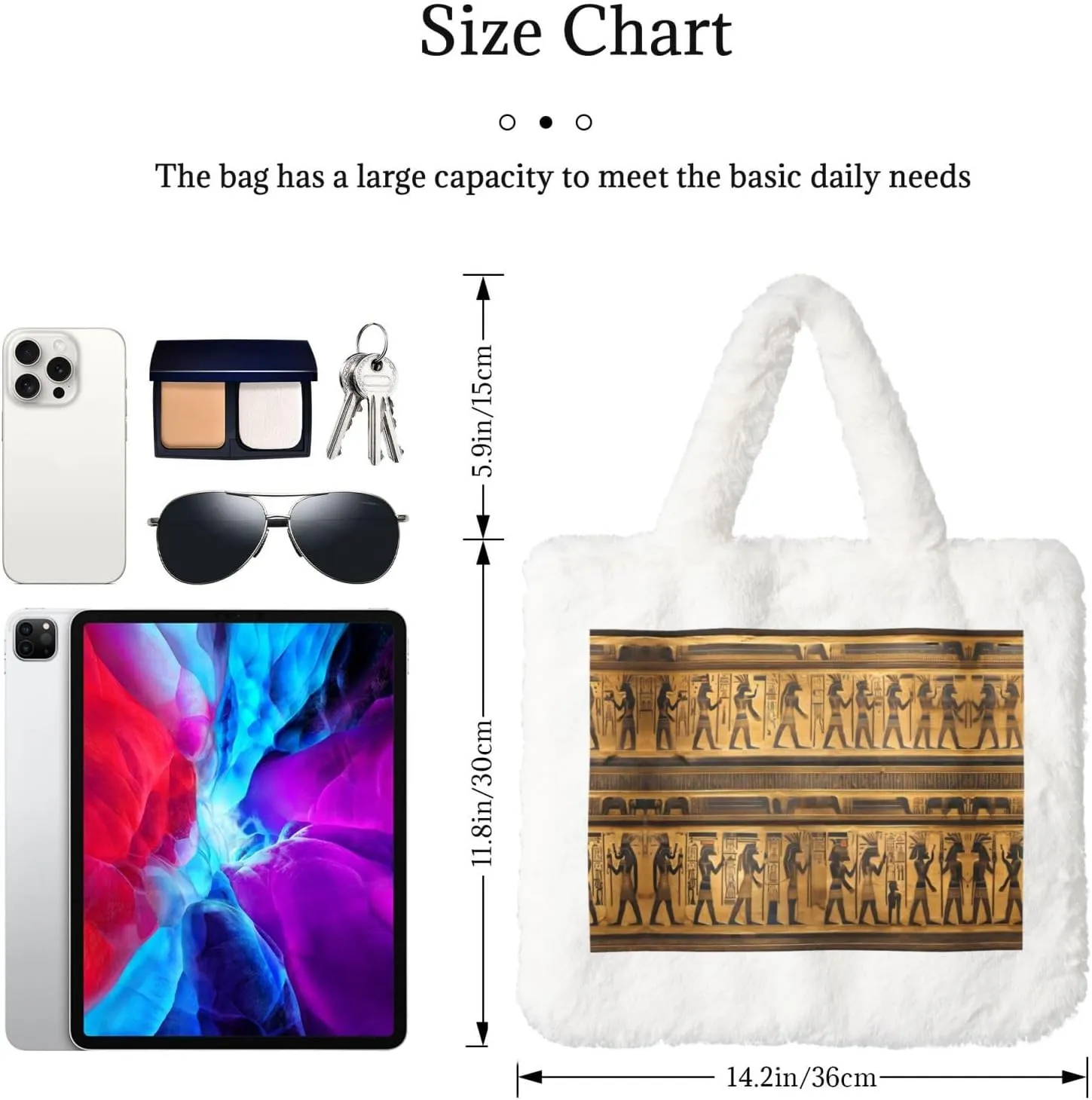 Egypt Hieroglyphics Printing Fluffy Shoulder Bag Ladies Plush Underarm Bag Tote Bag Furry Purse Handbag For Work Travel