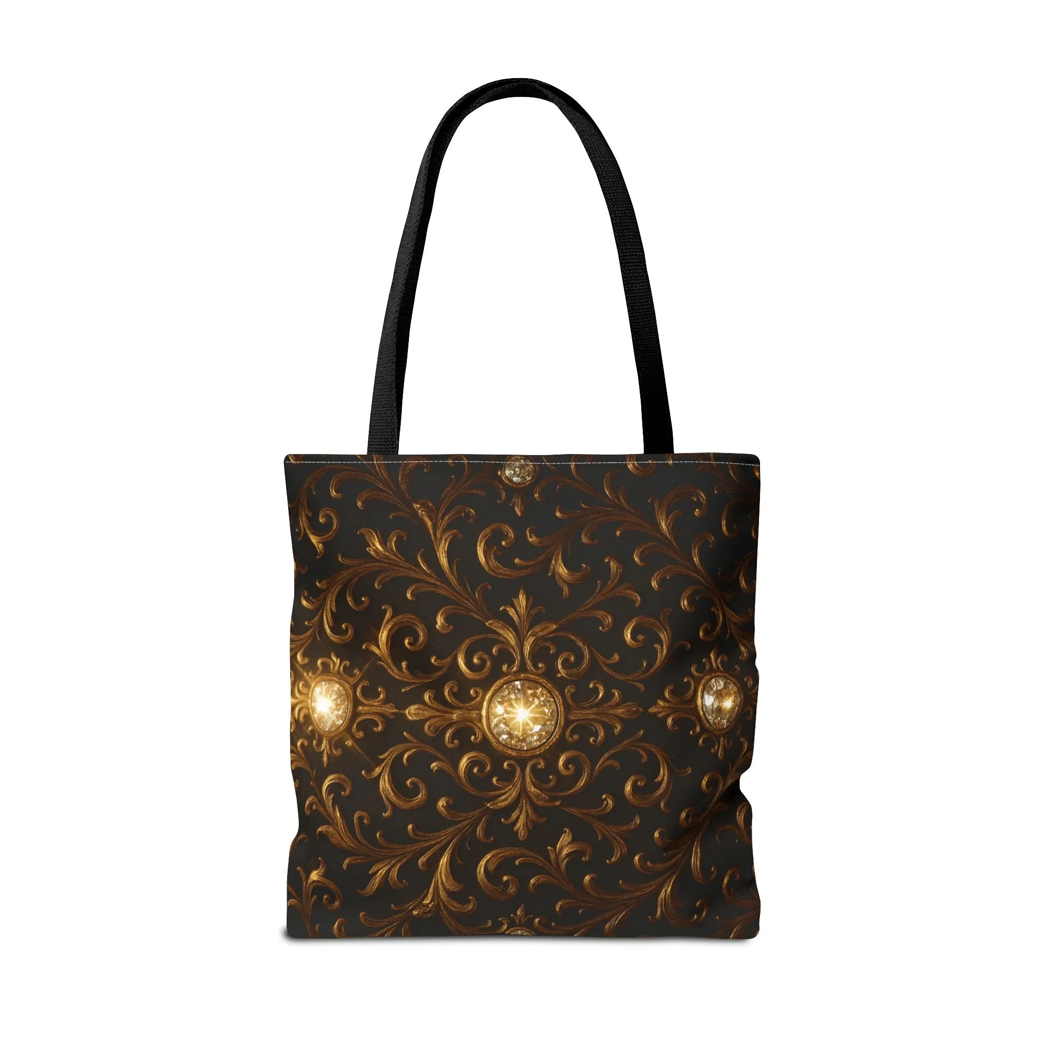 Elegant Baroque Tote Bag - Black and Gold Ornate Design Purse, Reusable Stylish Shoulder Bag for Women, Vintage Luxe Aesthetic Gift