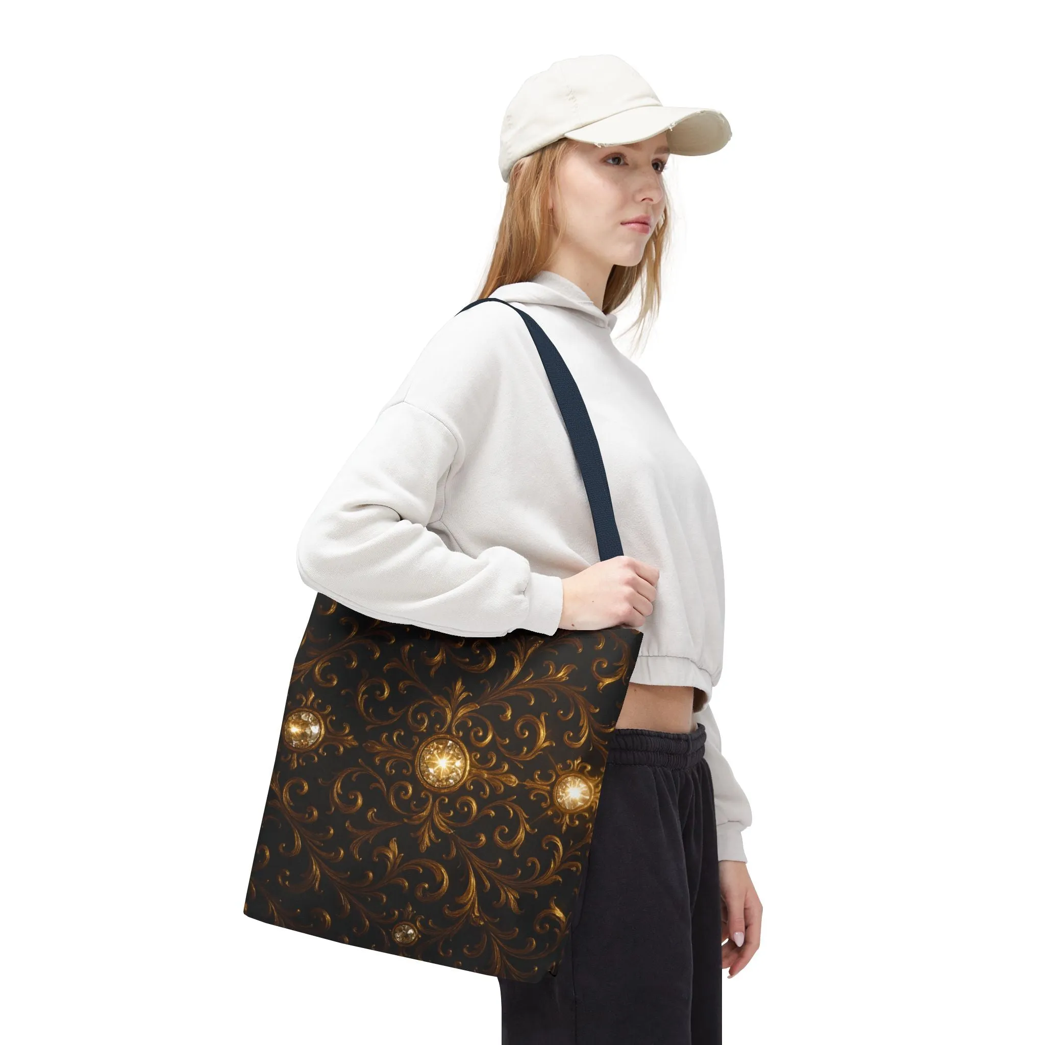 Elegant Baroque Tote Bag - Black and Gold Ornate Design Purse, Reusable Stylish Shoulder Bag for Women, Vintage Luxe Aesthetic Gift