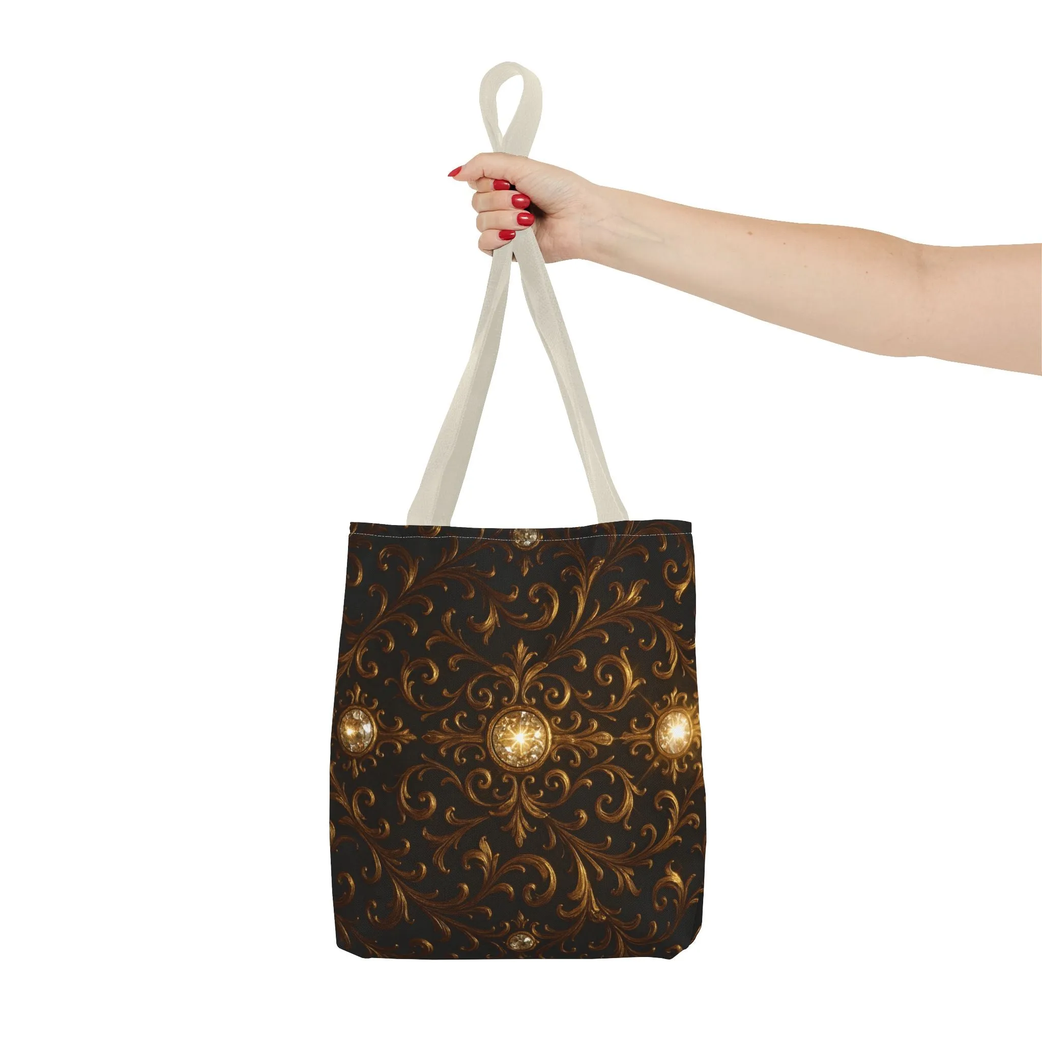 Elegant Baroque Tote Bag - Black and Gold Ornate Design Purse, Reusable Stylish Shoulder Bag for Women, Vintage Luxe Aesthetic Gift