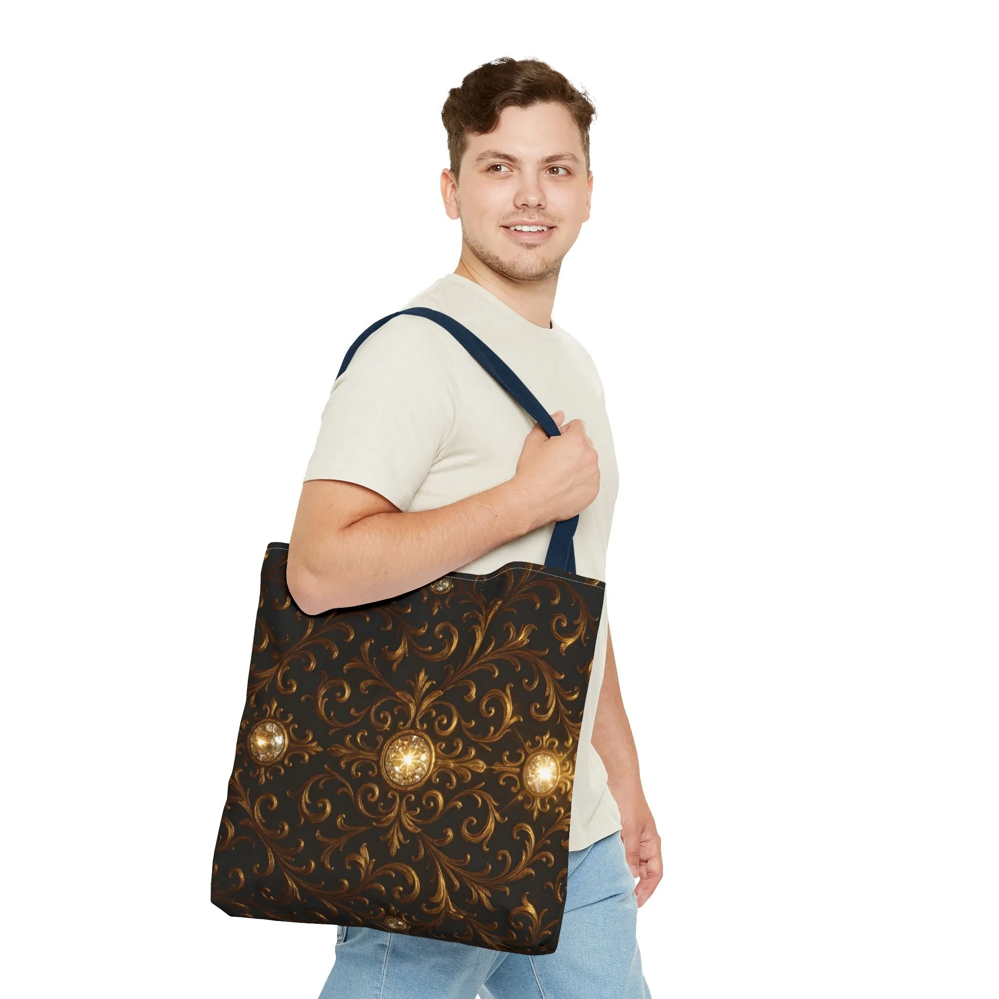 Elegant Baroque Tote Bag - Black and Gold Ornate Design Purse, Reusable Stylish Shoulder Bag for Women, Vintage Luxe Aesthetic Gift