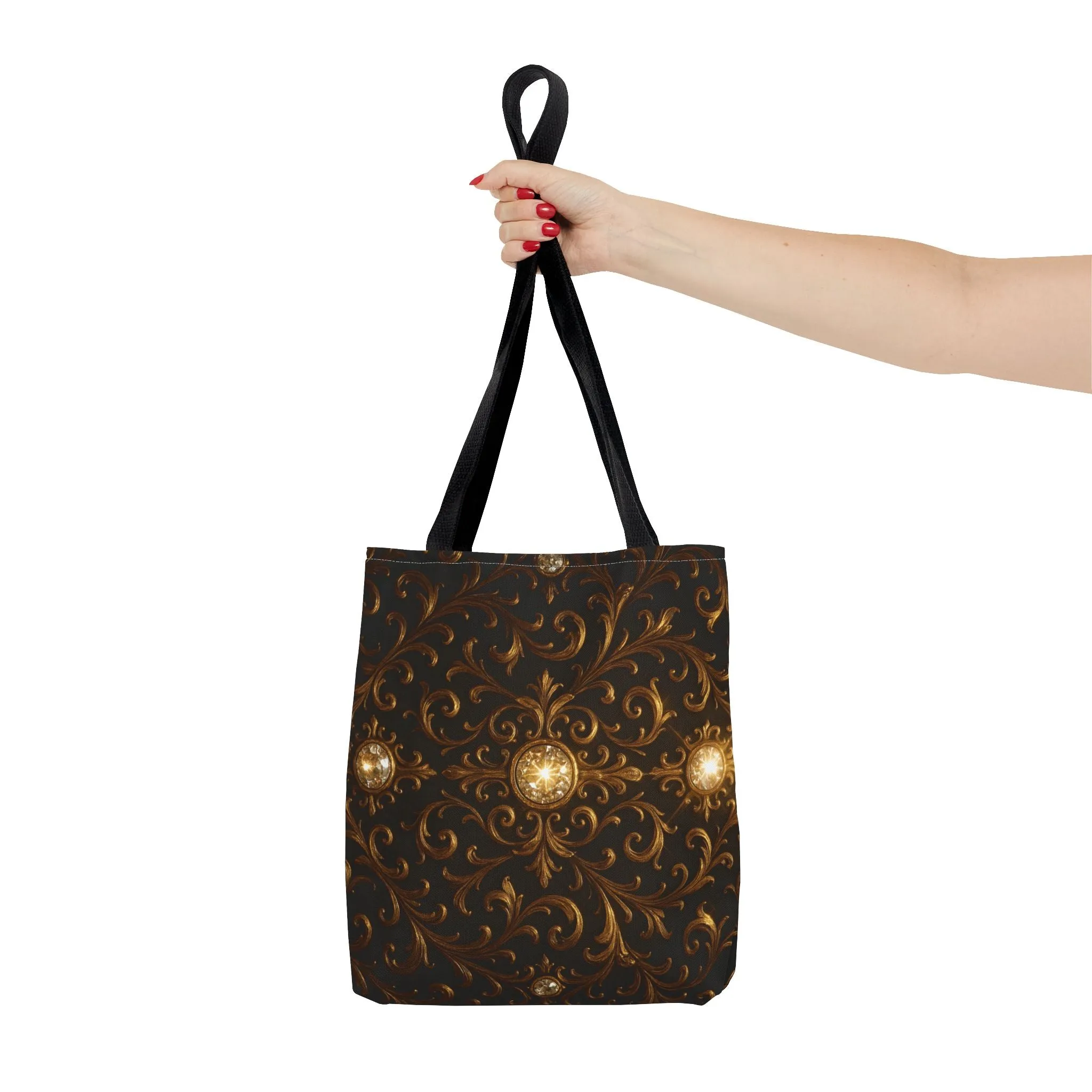 Elegant Baroque Tote Bag - Black and Gold Ornate Design Purse, Reusable Stylish Shoulder Bag for Women, Vintage Luxe Aesthetic Gift