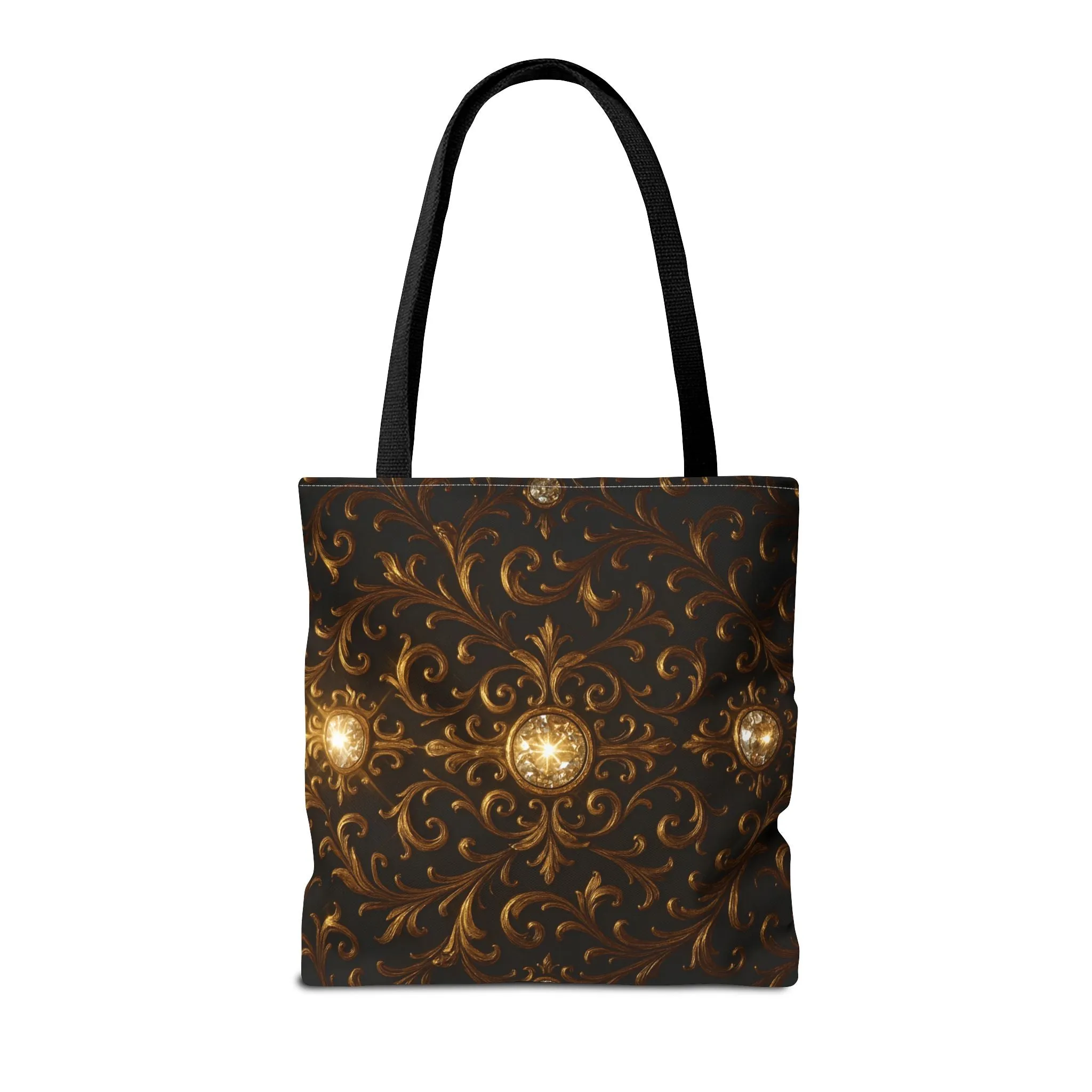 Elegant Baroque Tote Bag - Black and Gold Ornate Design Purse, Reusable Stylish Shoulder Bag for Women, Vintage Luxe Aesthetic Gift