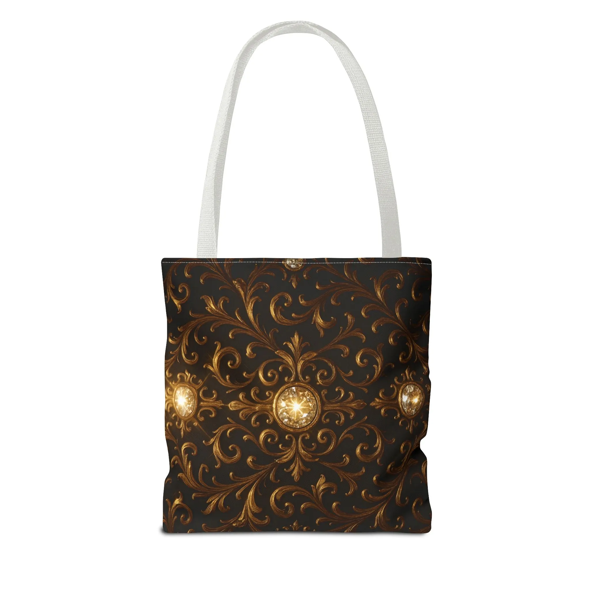 Elegant Baroque Tote Bag - Black and Gold Ornate Design Purse, Reusable Stylish Shoulder Bag for Women, Vintage Luxe Aesthetic Gift