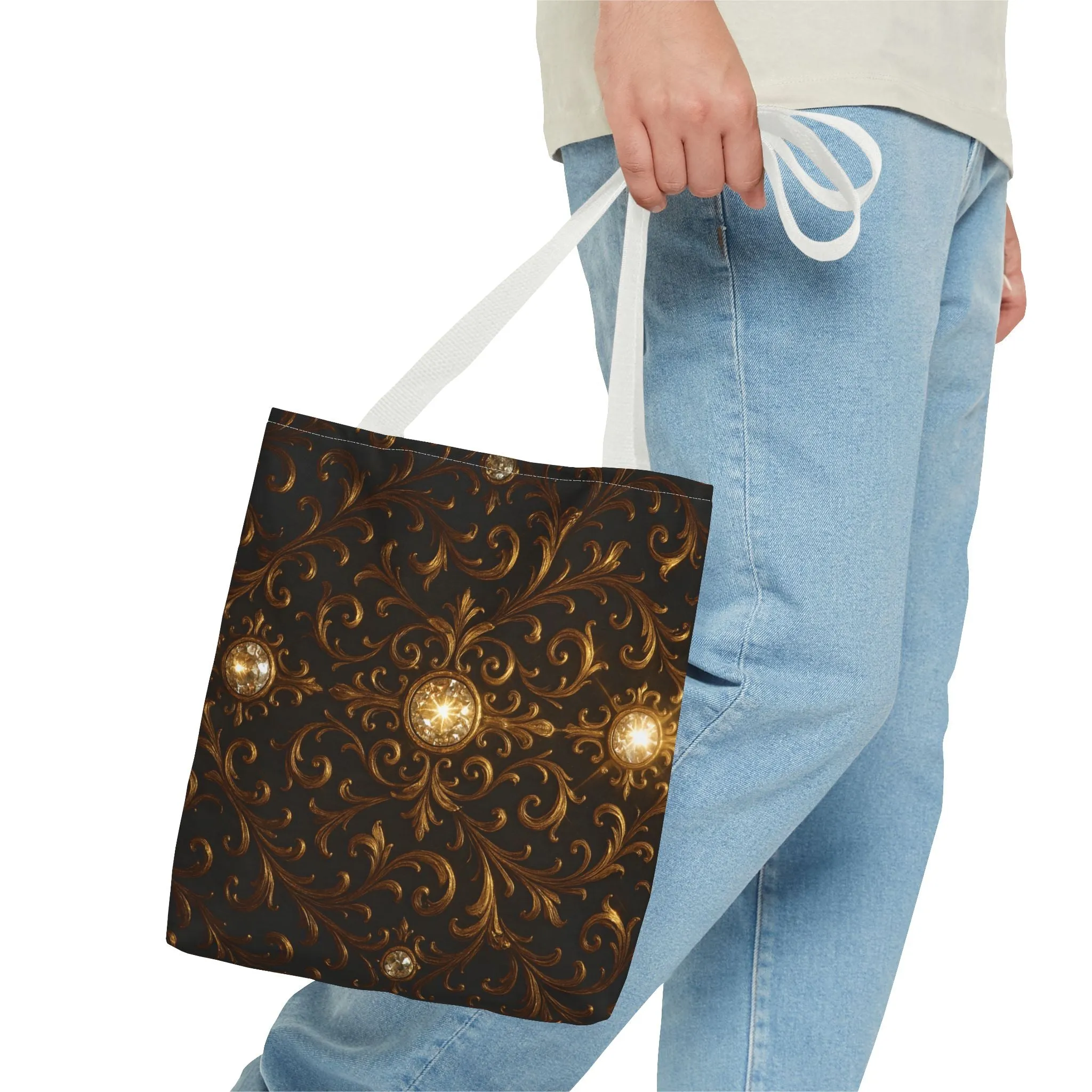 Elegant Baroque Tote Bag - Black and Gold Ornate Design Purse, Reusable Stylish Shoulder Bag for Women, Vintage Luxe Aesthetic Gift