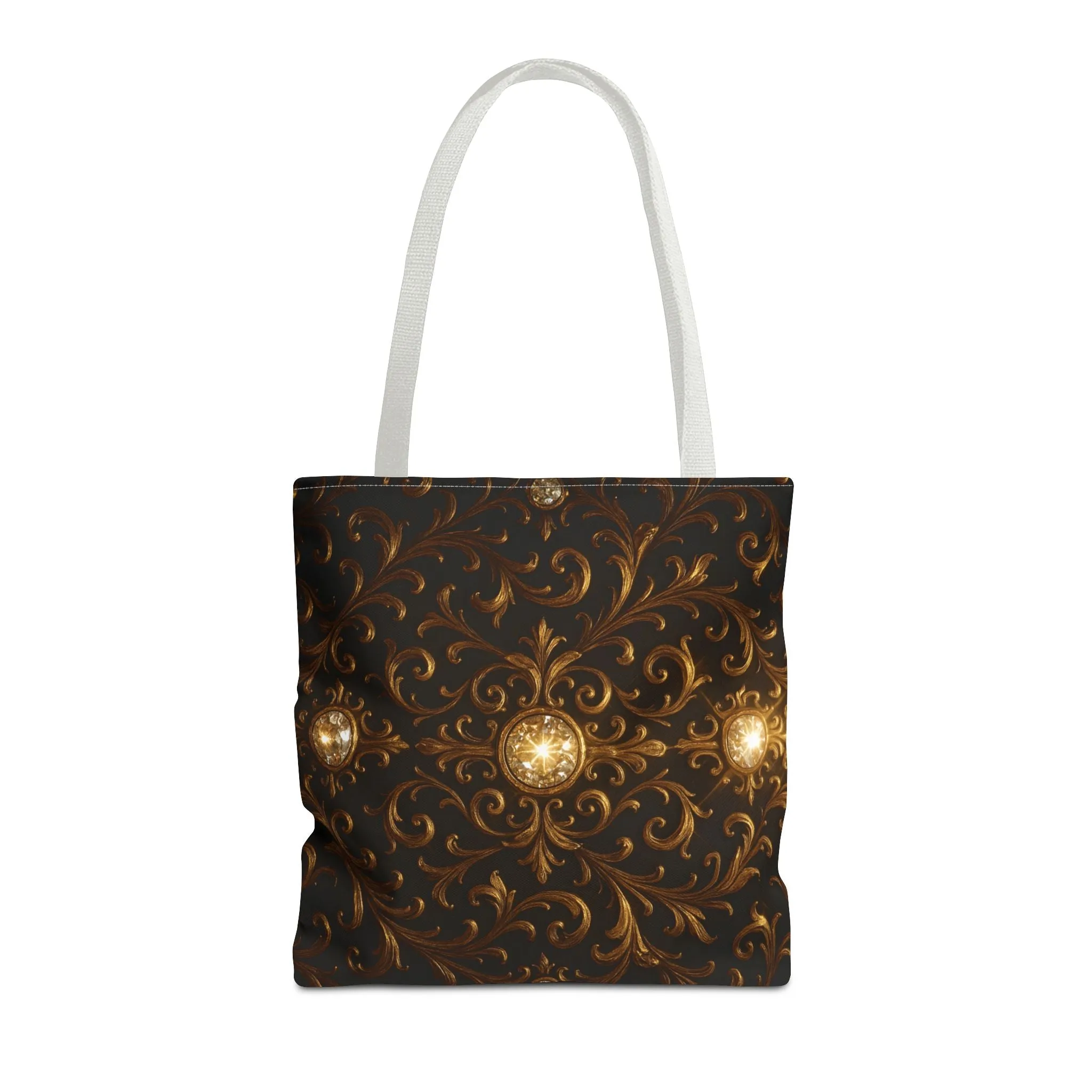 Elegant Baroque Tote Bag - Black and Gold Ornate Design Purse, Reusable Stylish Shoulder Bag for Women, Vintage Luxe Aesthetic Gift
