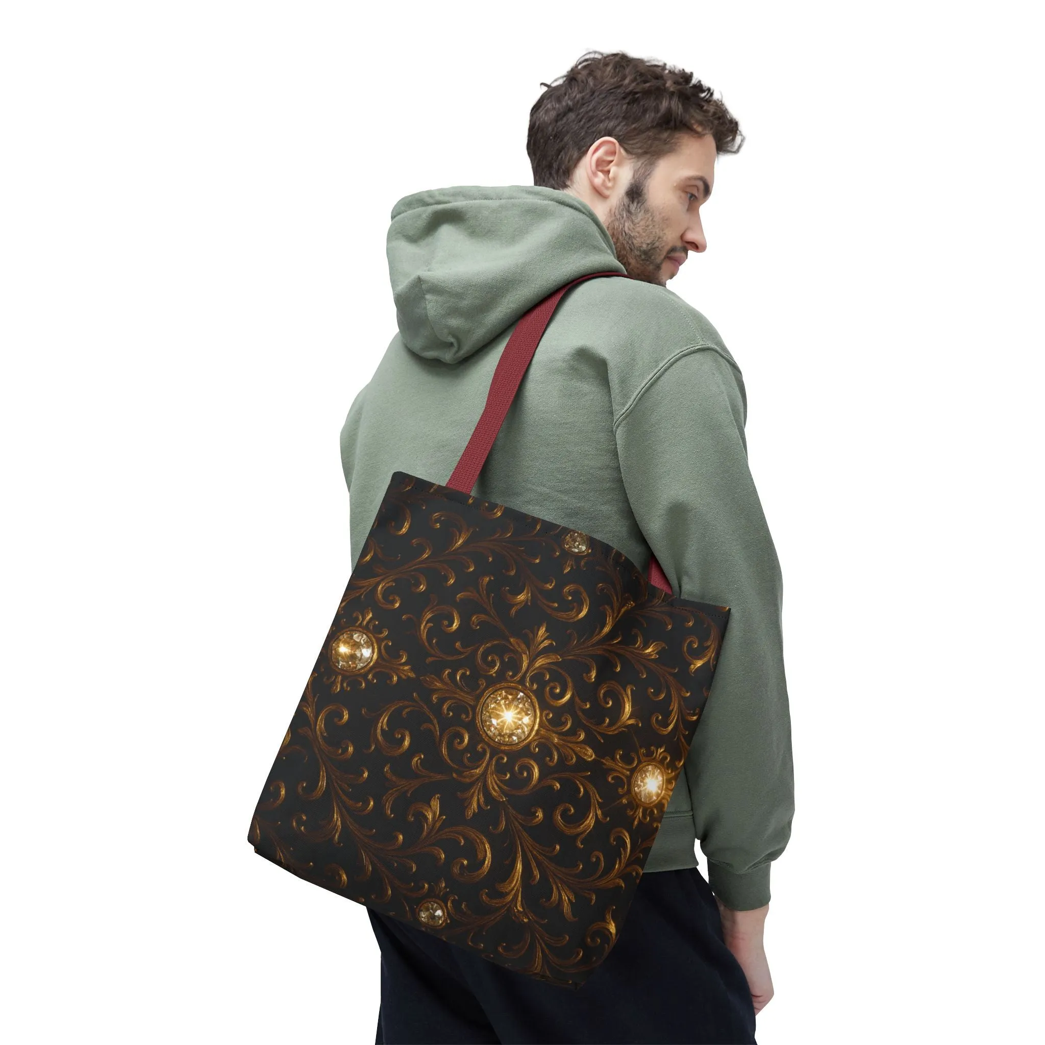 Elegant Baroque Tote Bag - Black and Gold Ornate Design Purse, Reusable Stylish Shoulder Bag for Women, Vintage Luxe Aesthetic Gift