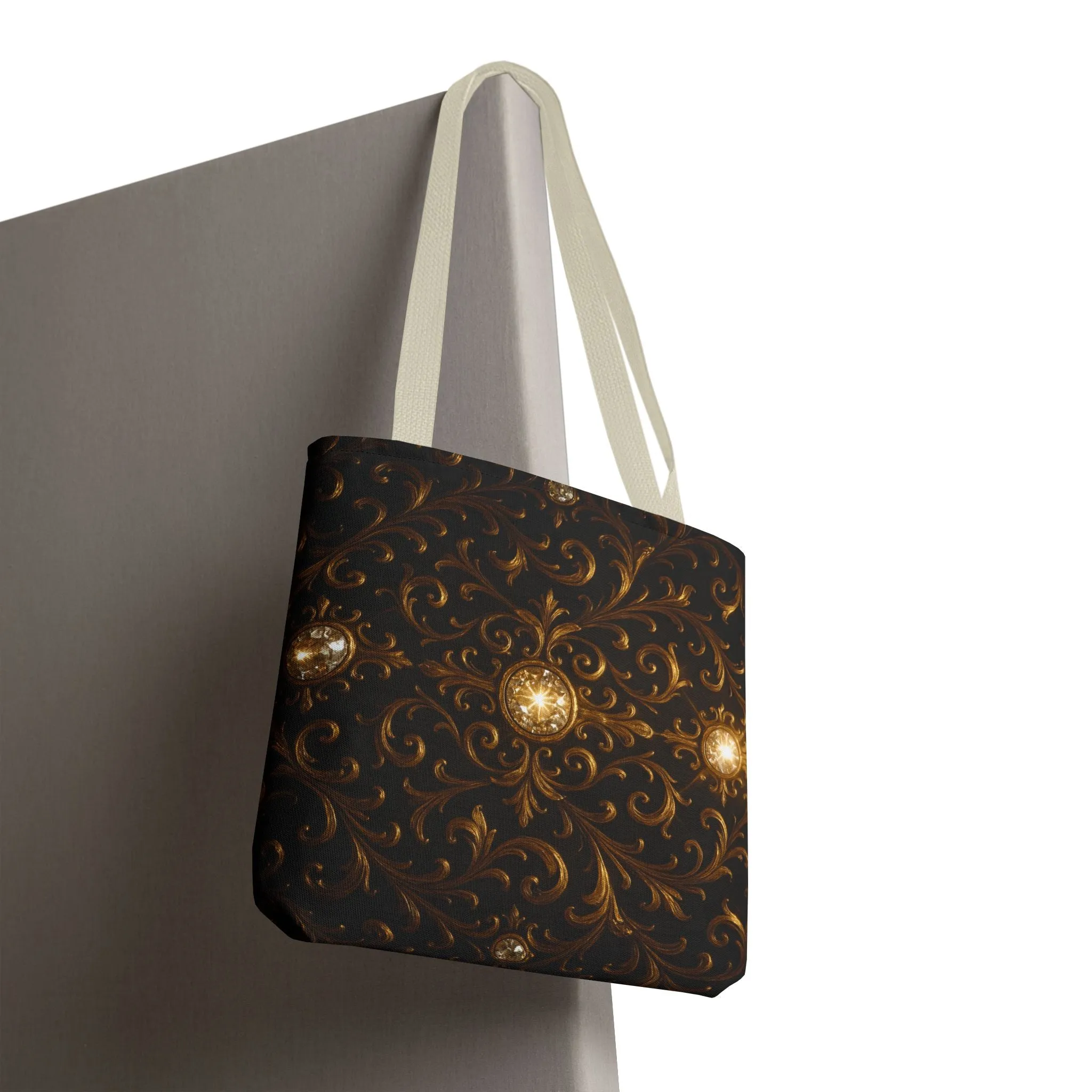 Elegant Baroque Tote Bag - Black and Gold Ornate Design Purse, Reusable Stylish Shoulder Bag for Women, Vintage Luxe Aesthetic Gift