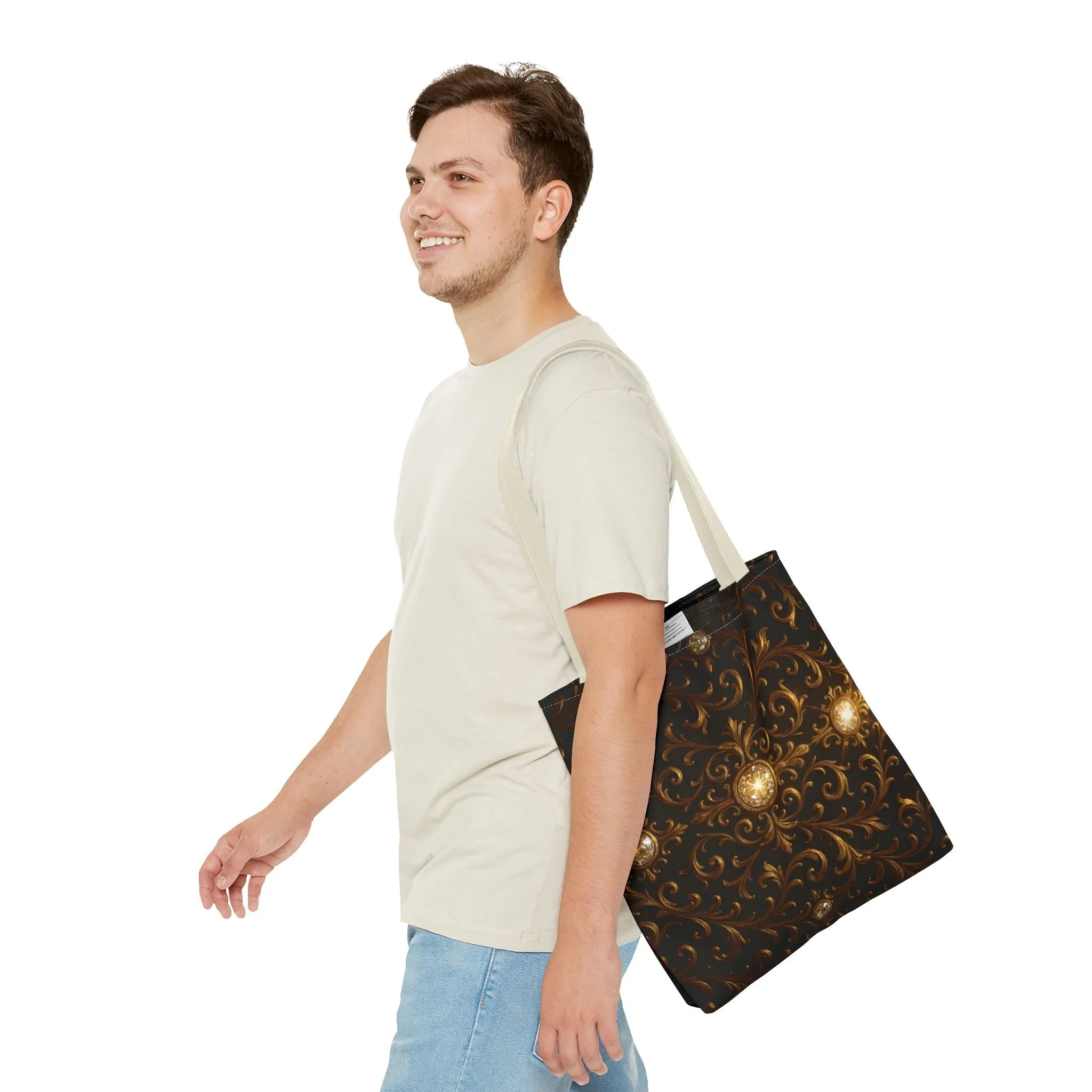 Elegant Baroque Tote Bag - Black and Gold Ornate Design Purse, Reusable Stylish Shoulder Bag for Women, Vintage Luxe Aesthetic Gift