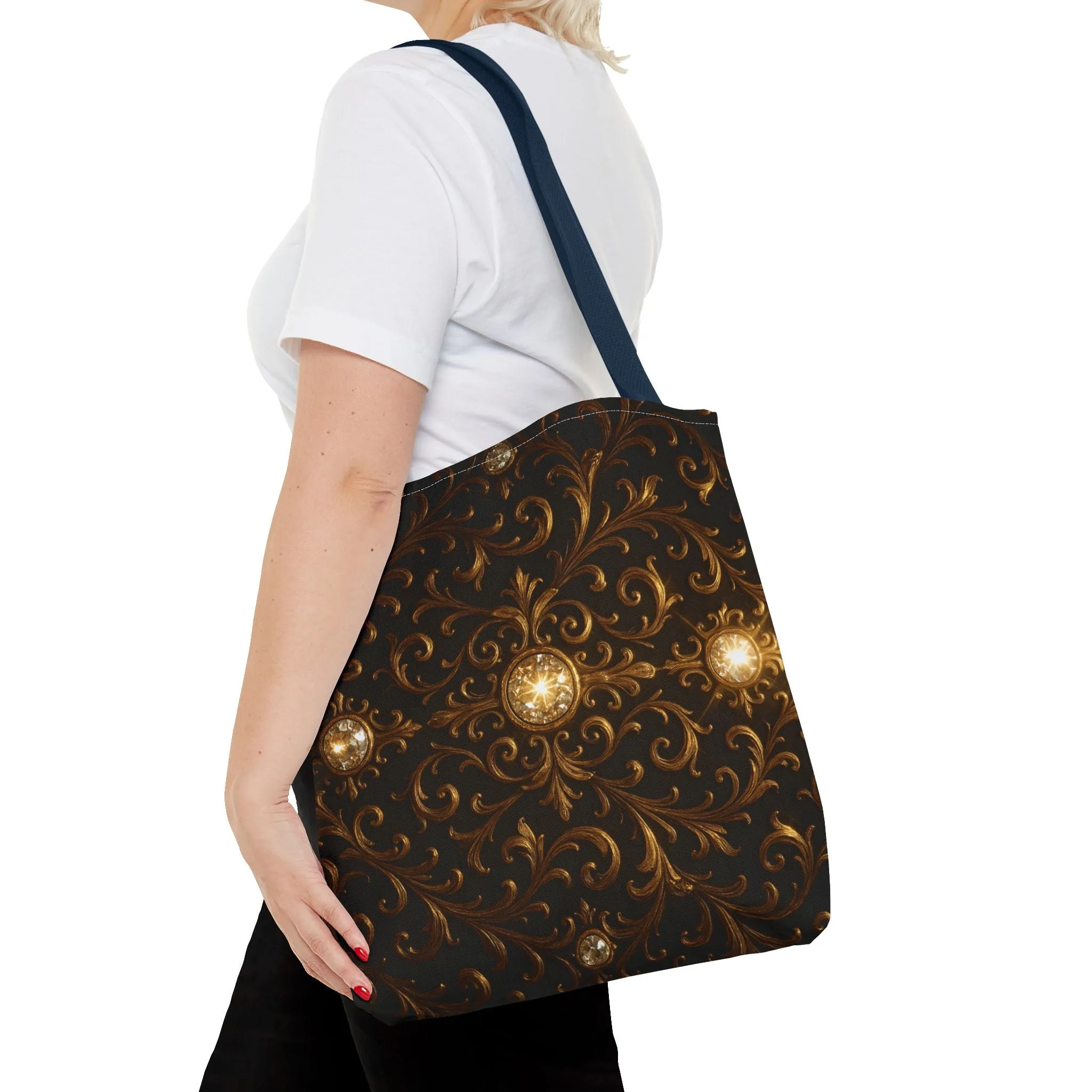Elegant Baroque Tote Bag - Black and Gold Ornate Design Purse, Reusable Stylish Shoulder Bag for Women, Vintage Luxe Aesthetic Gift