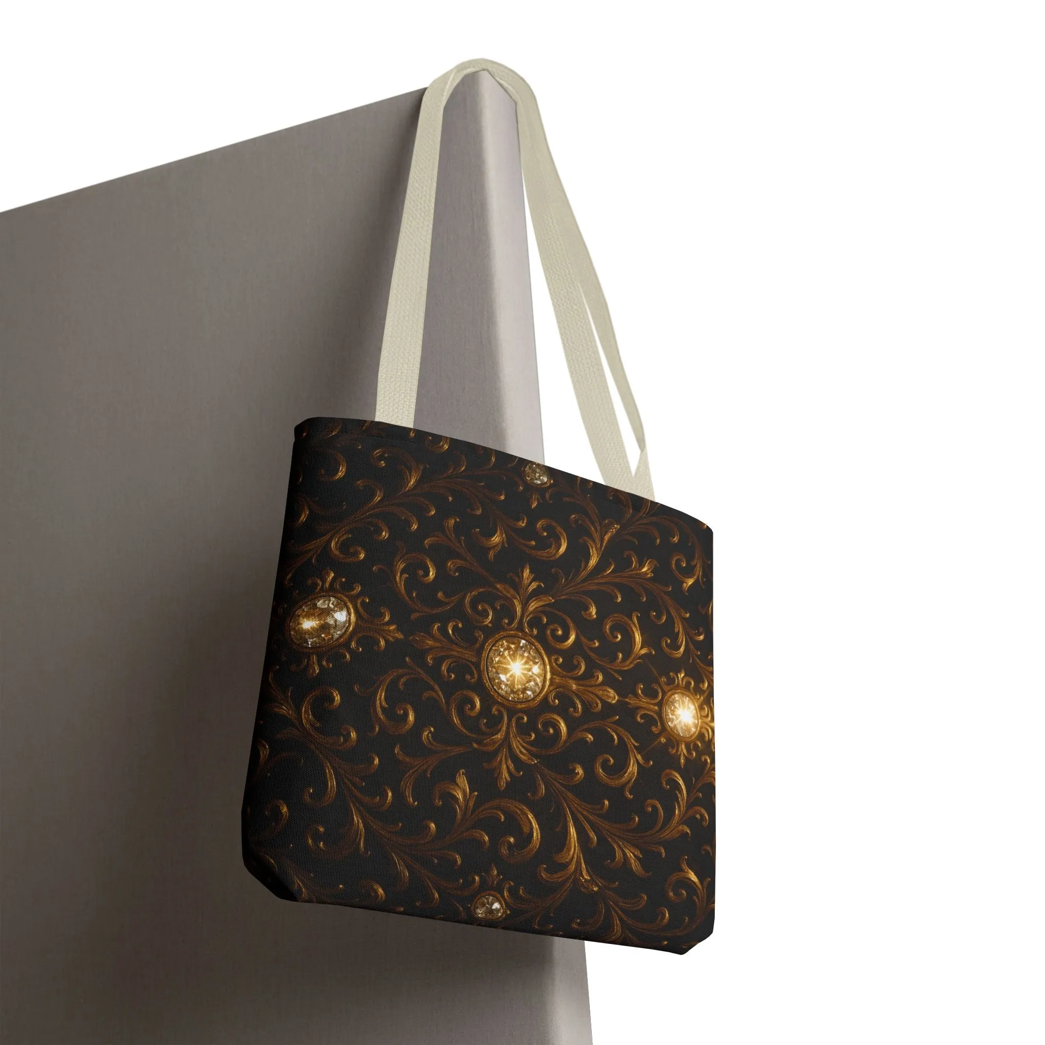 Elegant Baroque Tote Bag - Black and Gold Ornate Design Purse, Reusable Stylish Shoulder Bag for Women, Vintage Luxe Aesthetic Gift