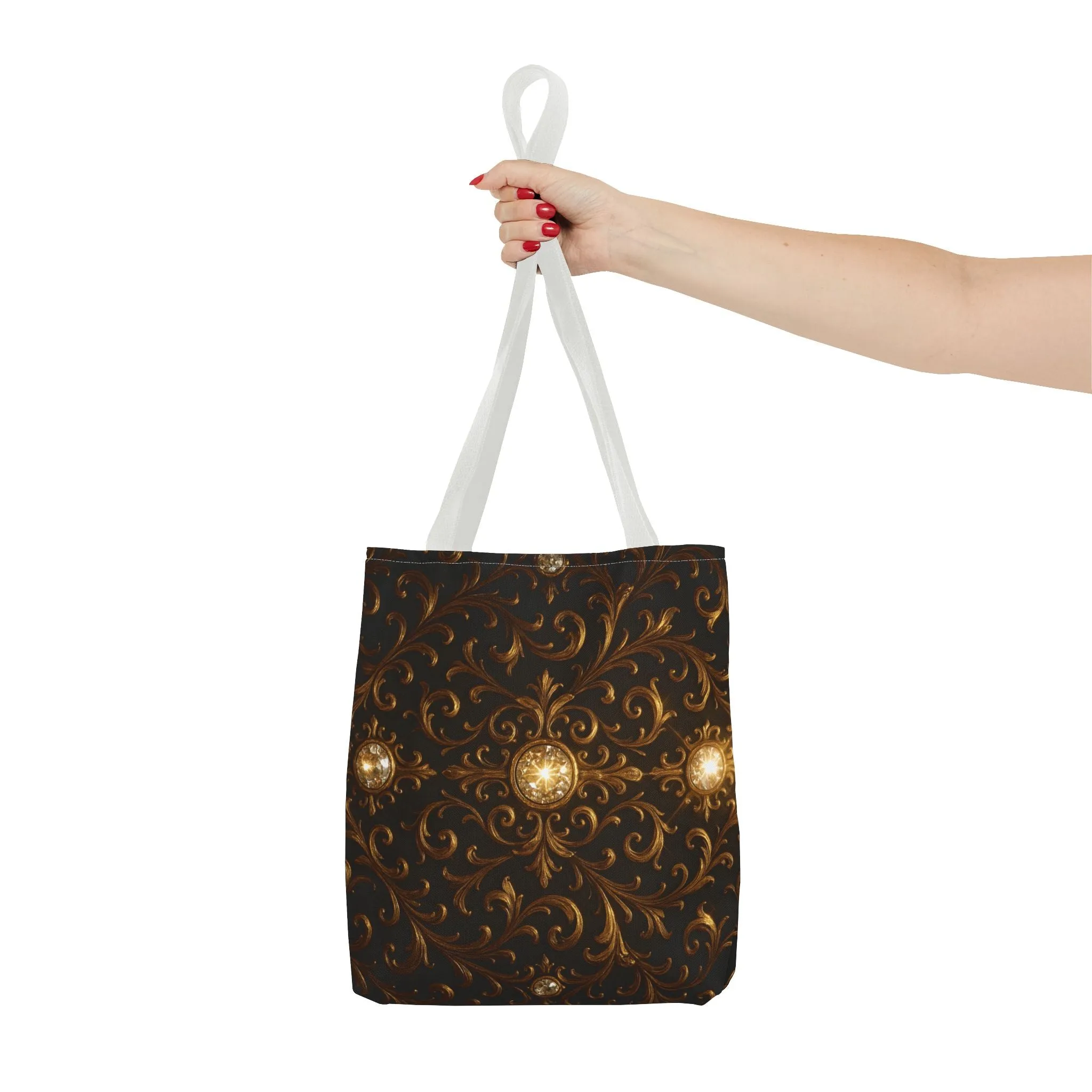 Elegant Baroque Tote Bag - Black and Gold Ornate Design Purse, Reusable Stylish Shoulder Bag for Women, Vintage Luxe Aesthetic Gift