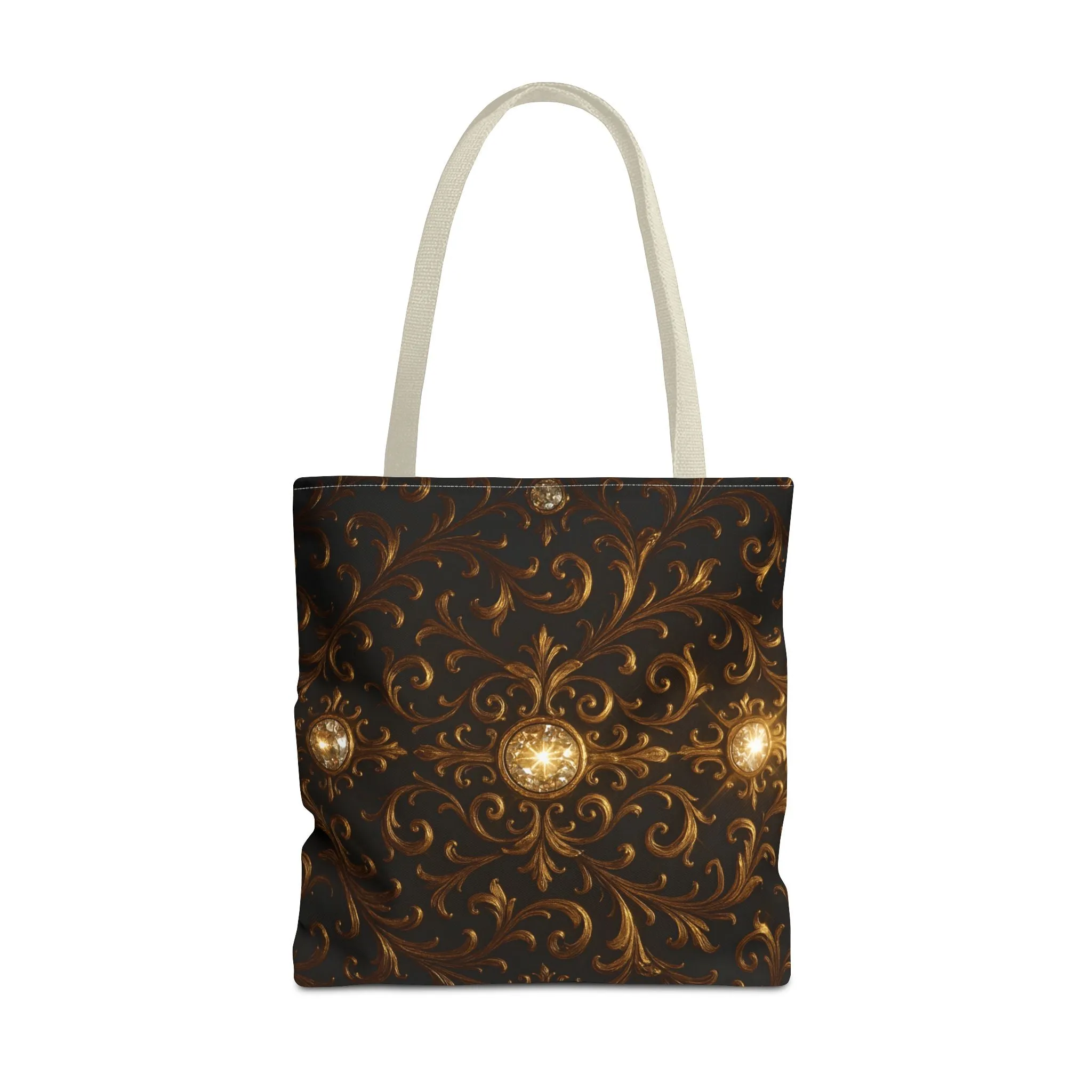 Elegant Baroque Tote Bag - Black and Gold Ornate Design Purse, Reusable Stylish Shoulder Bag for Women, Vintage Luxe Aesthetic Gift