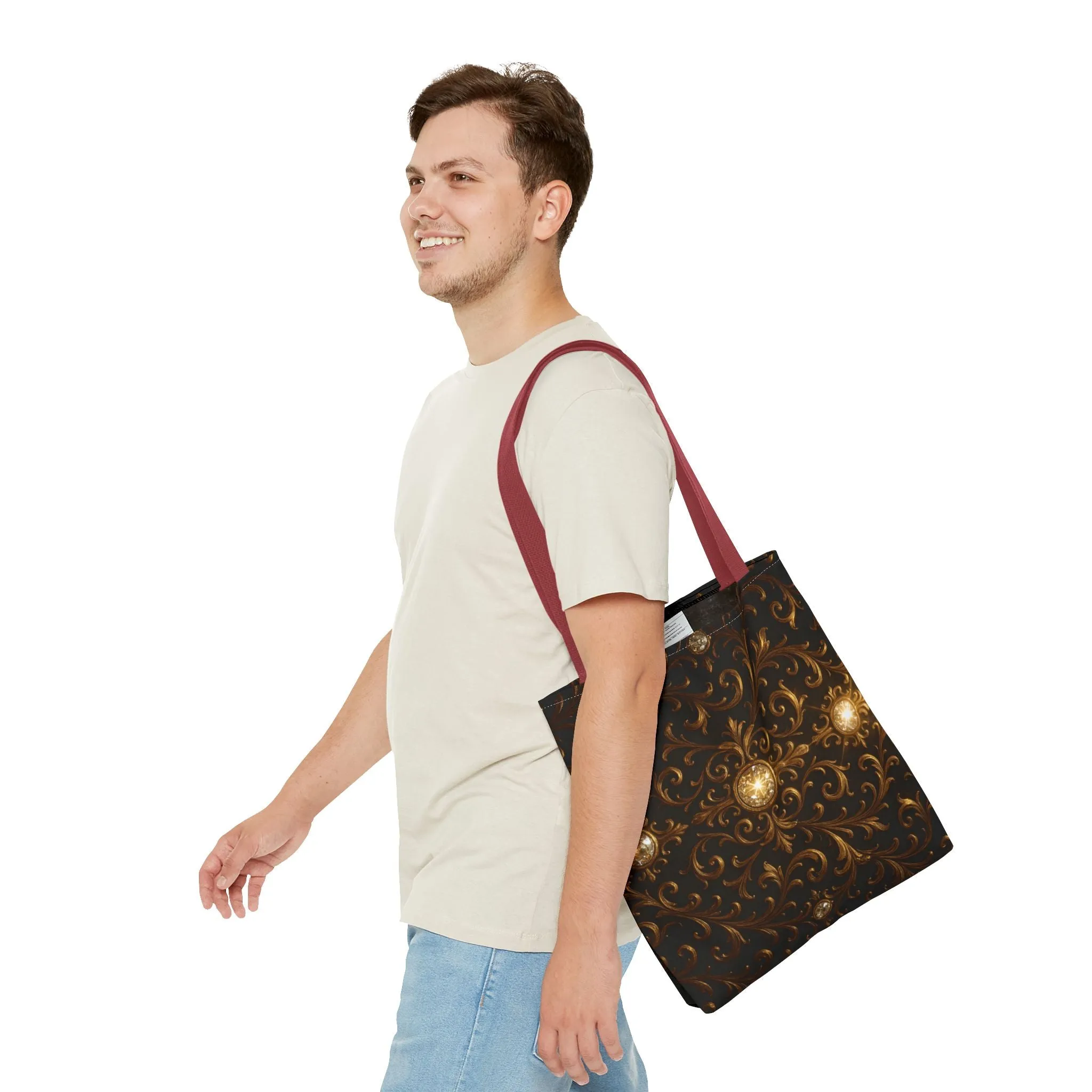Elegant Baroque Tote Bag - Black and Gold Ornate Design Purse, Reusable Stylish Shoulder Bag for Women, Vintage Luxe Aesthetic Gift