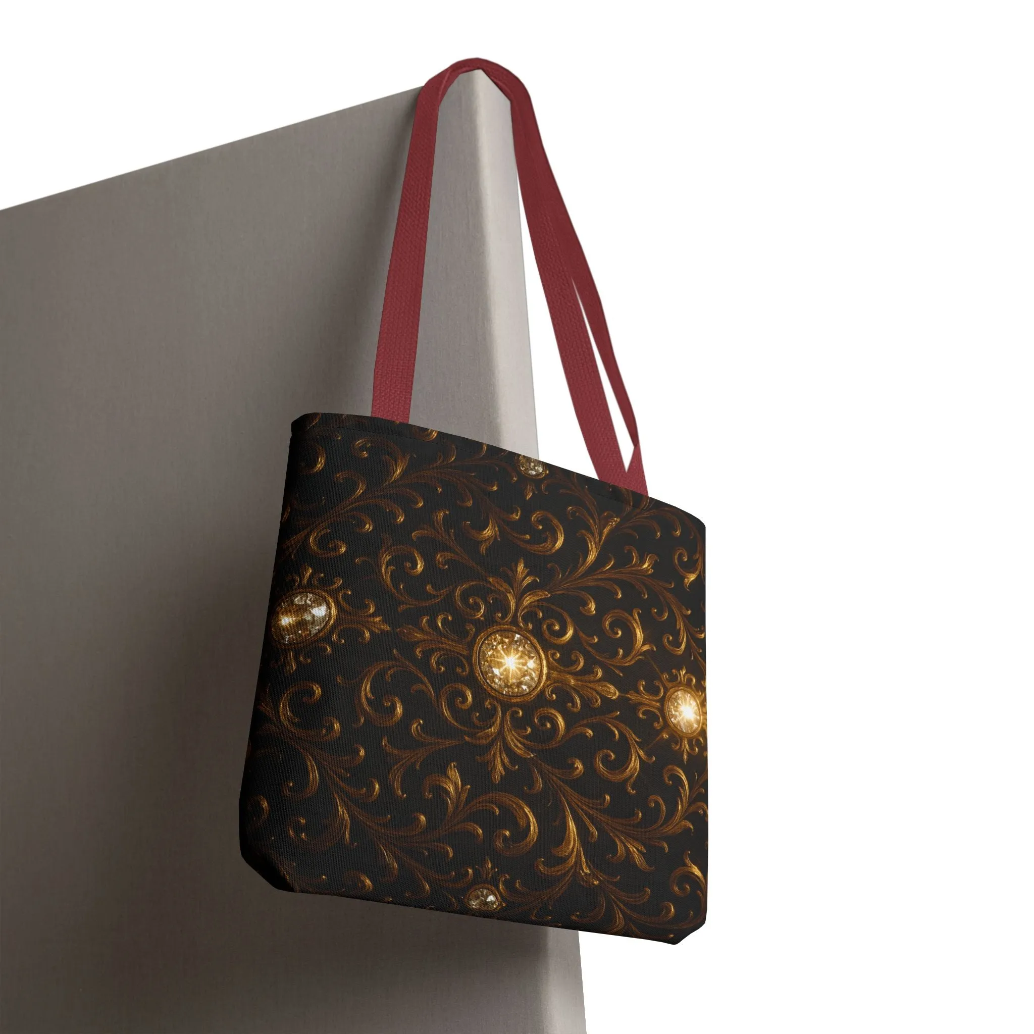 Elegant Baroque Tote Bag - Black and Gold Ornate Design Purse, Reusable Stylish Shoulder Bag for Women, Vintage Luxe Aesthetic Gift