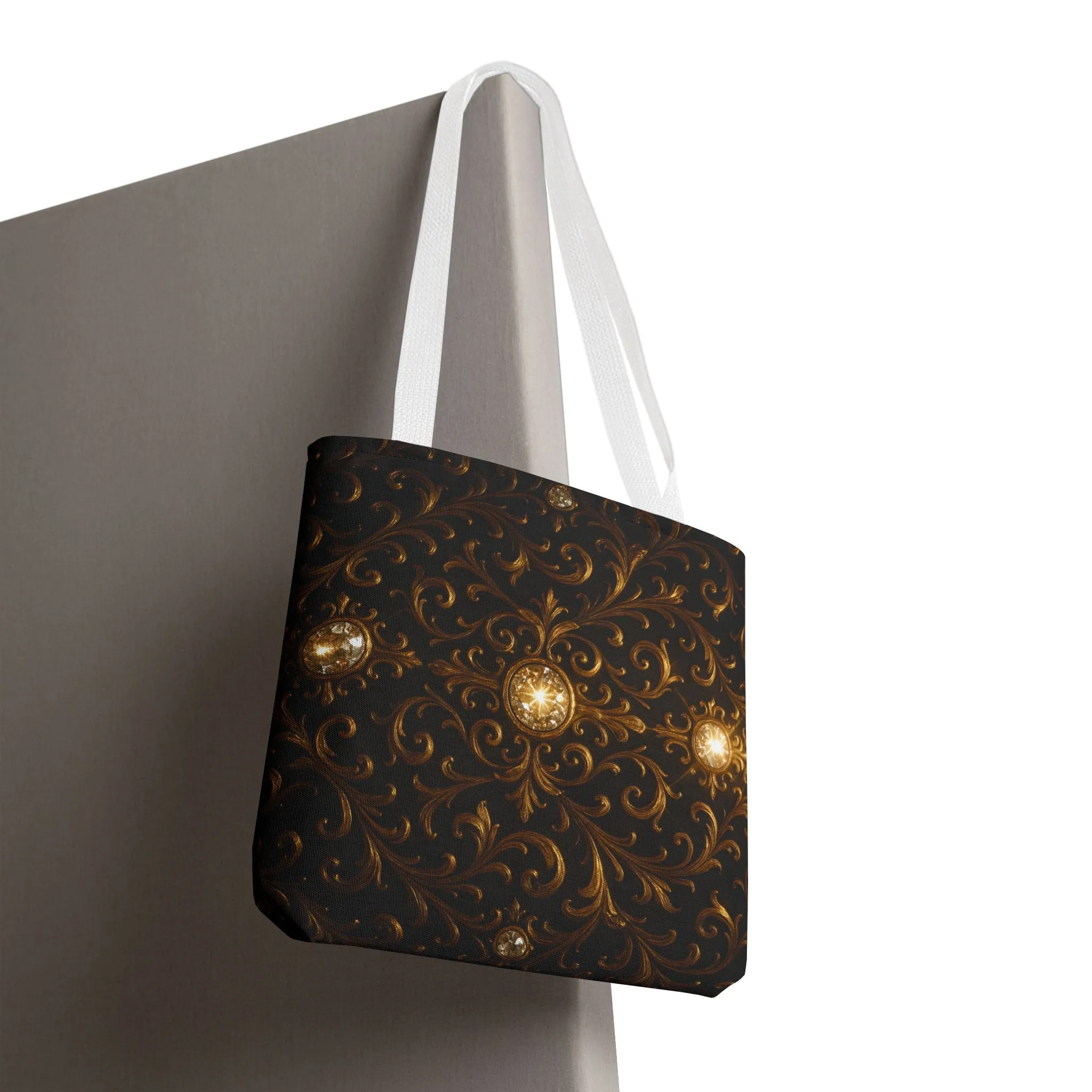 Elegant Baroque Tote Bag - Black and Gold Ornate Design Purse, Reusable Stylish Shoulder Bag for Women, Vintage Luxe Aesthetic Gift