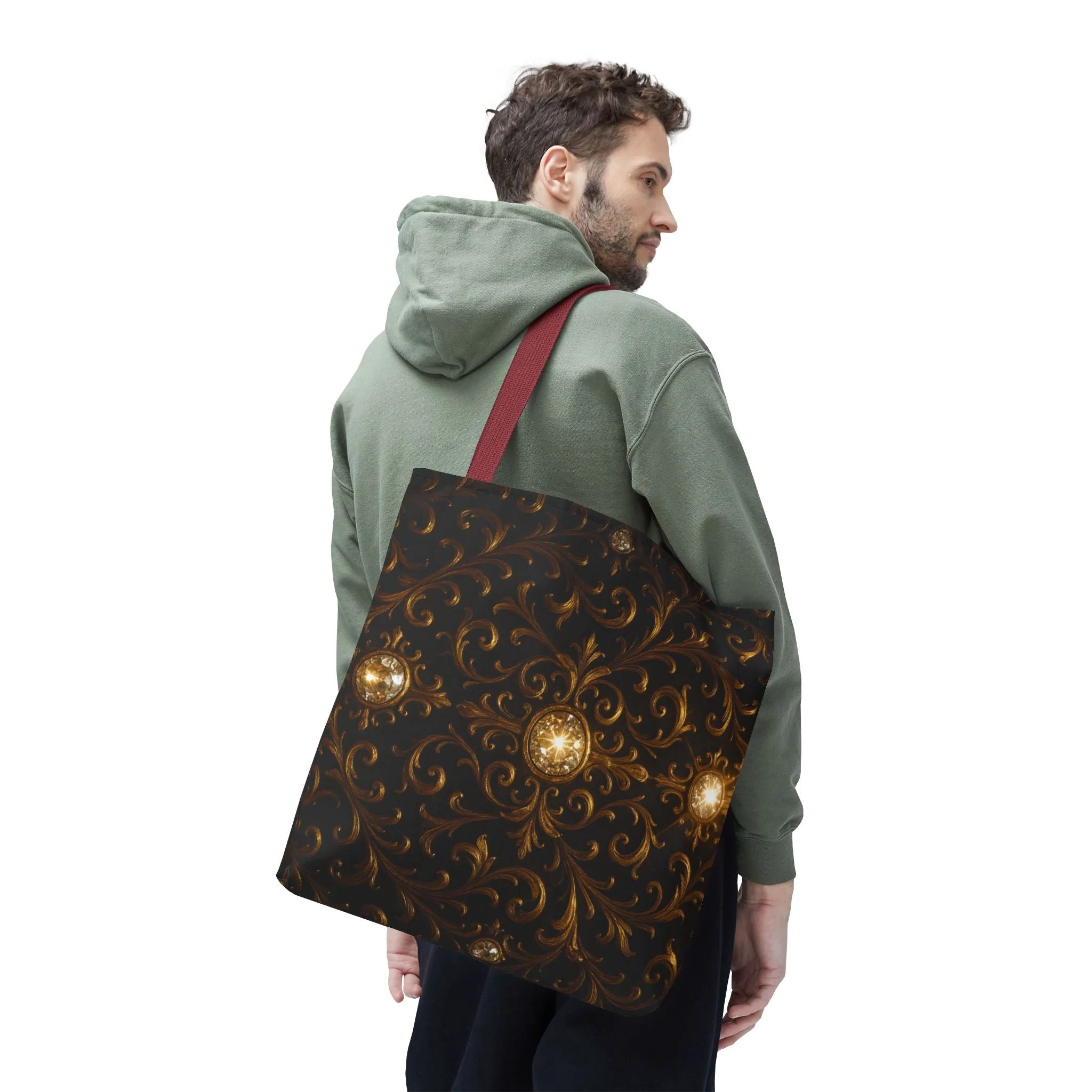 Elegant Baroque Tote Bag - Black and Gold Ornate Design Purse, Reusable Stylish Shoulder Bag for Women, Vintage Luxe Aesthetic Gift