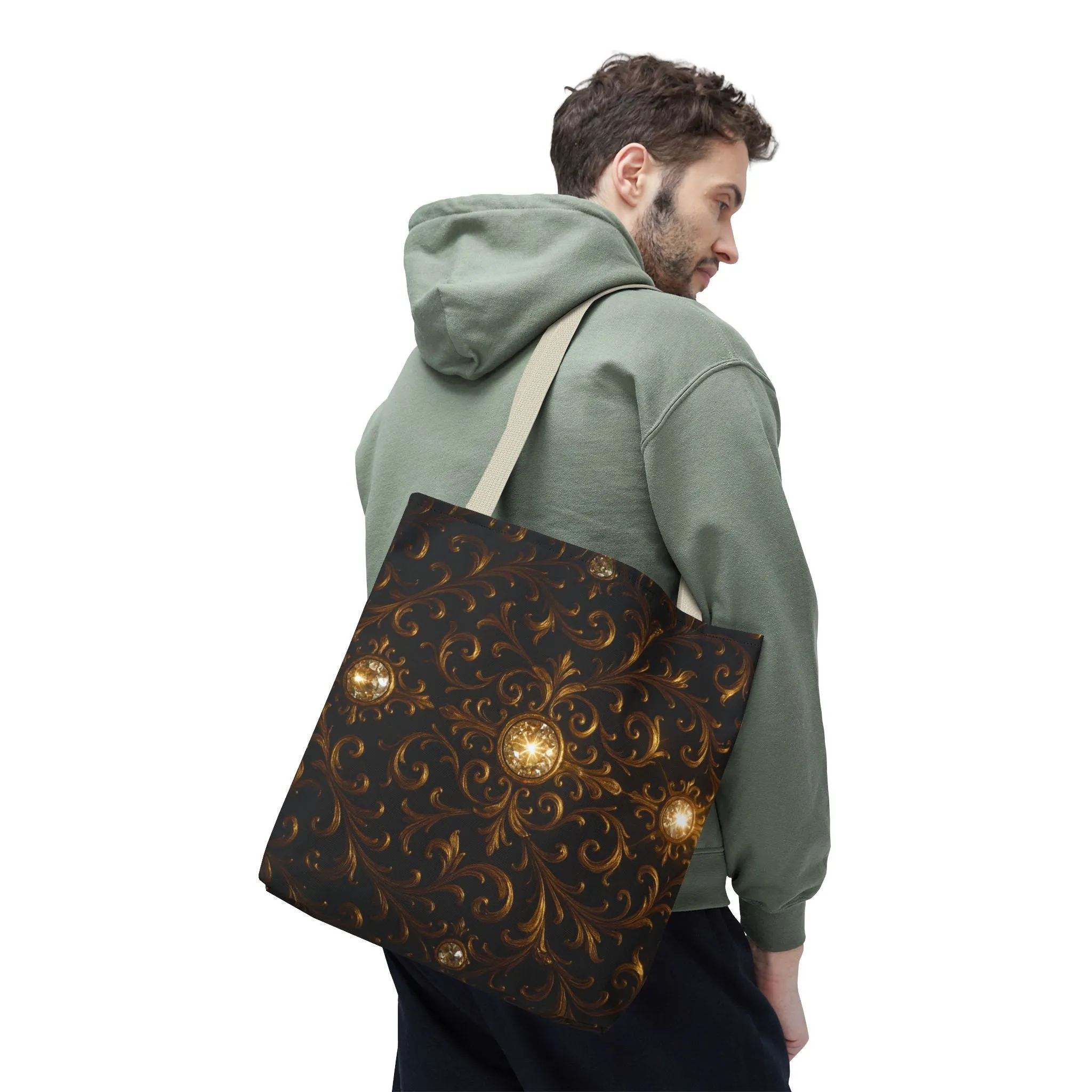Elegant Baroque Tote Bag - Black and Gold Ornate Design Purse, Reusable Stylish Shoulder Bag for Women, Vintage Luxe Aesthetic Gift