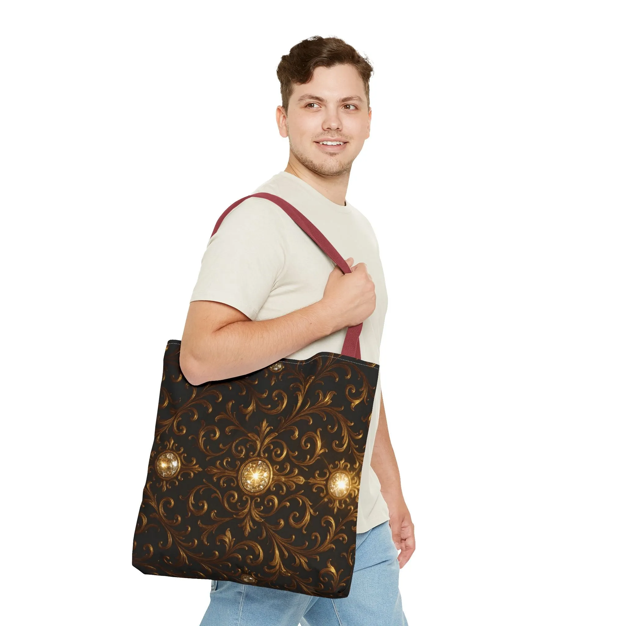 Elegant Baroque Tote Bag - Black and Gold Ornate Design Purse, Reusable Stylish Shoulder Bag for Women, Vintage Luxe Aesthetic Gift