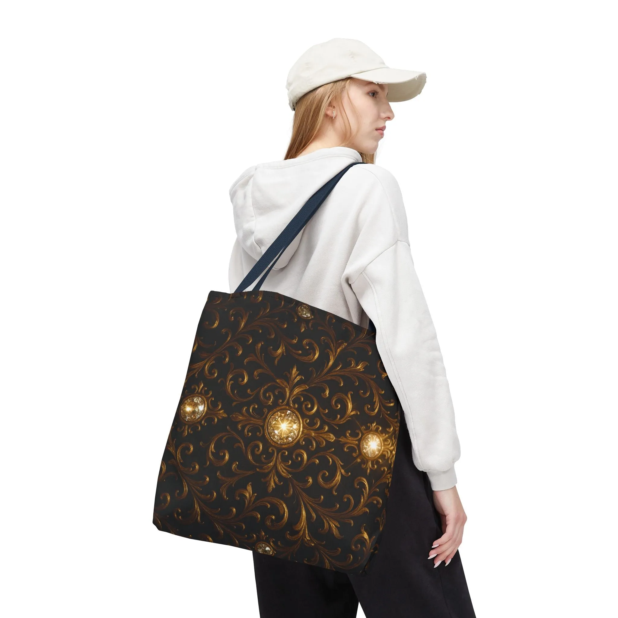 Elegant Baroque Tote Bag - Black and Gold Ornate Design Purse, Reusable Stylish Shoulder Bag for Women, Vintage Luxe Aesthetic Gift