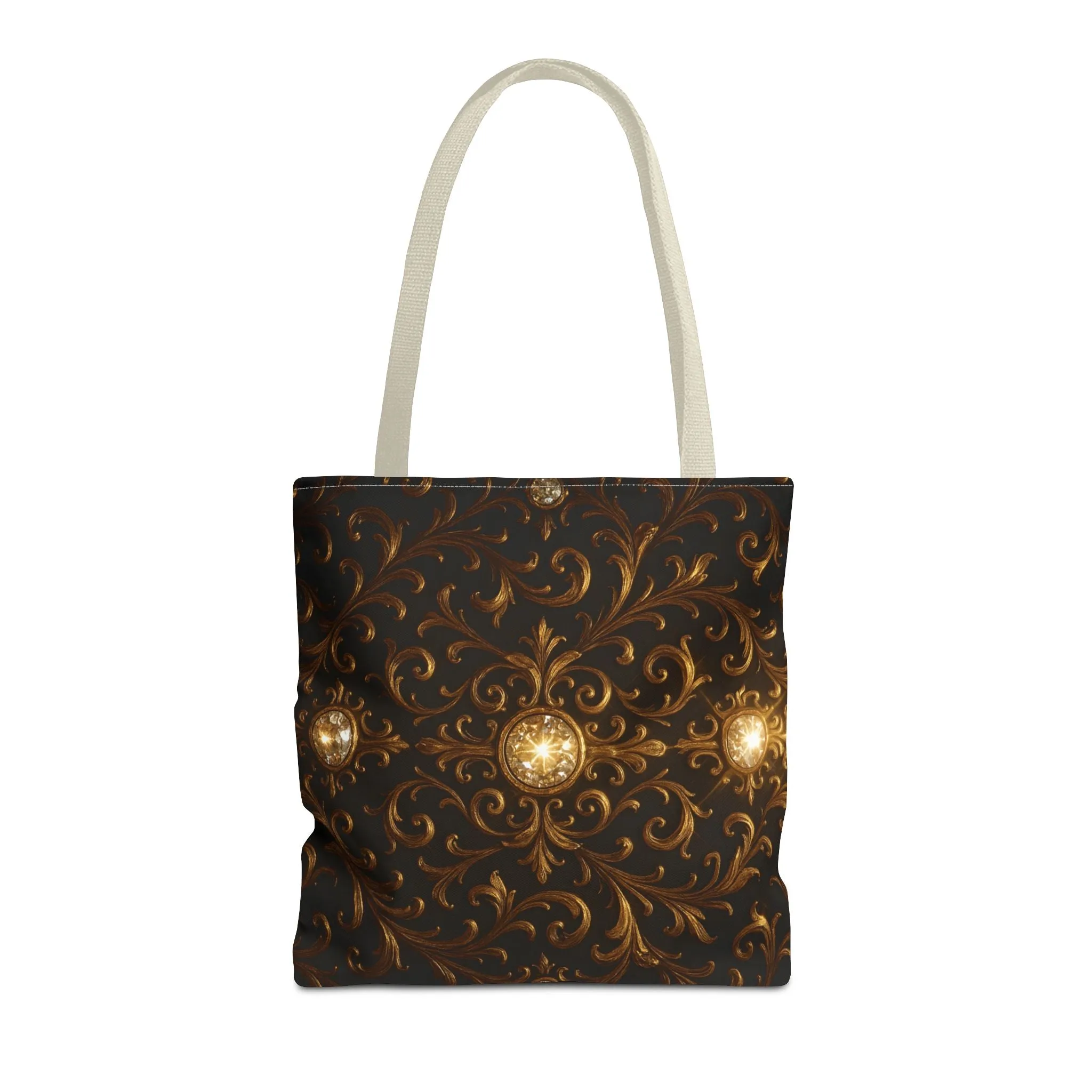 Elegant Baroque Tote Bag - Black and Gold Ornate Design Purse, Reusable Stylish Shoulder Bag for Women, Vintage Luxe Aesthetic Gift