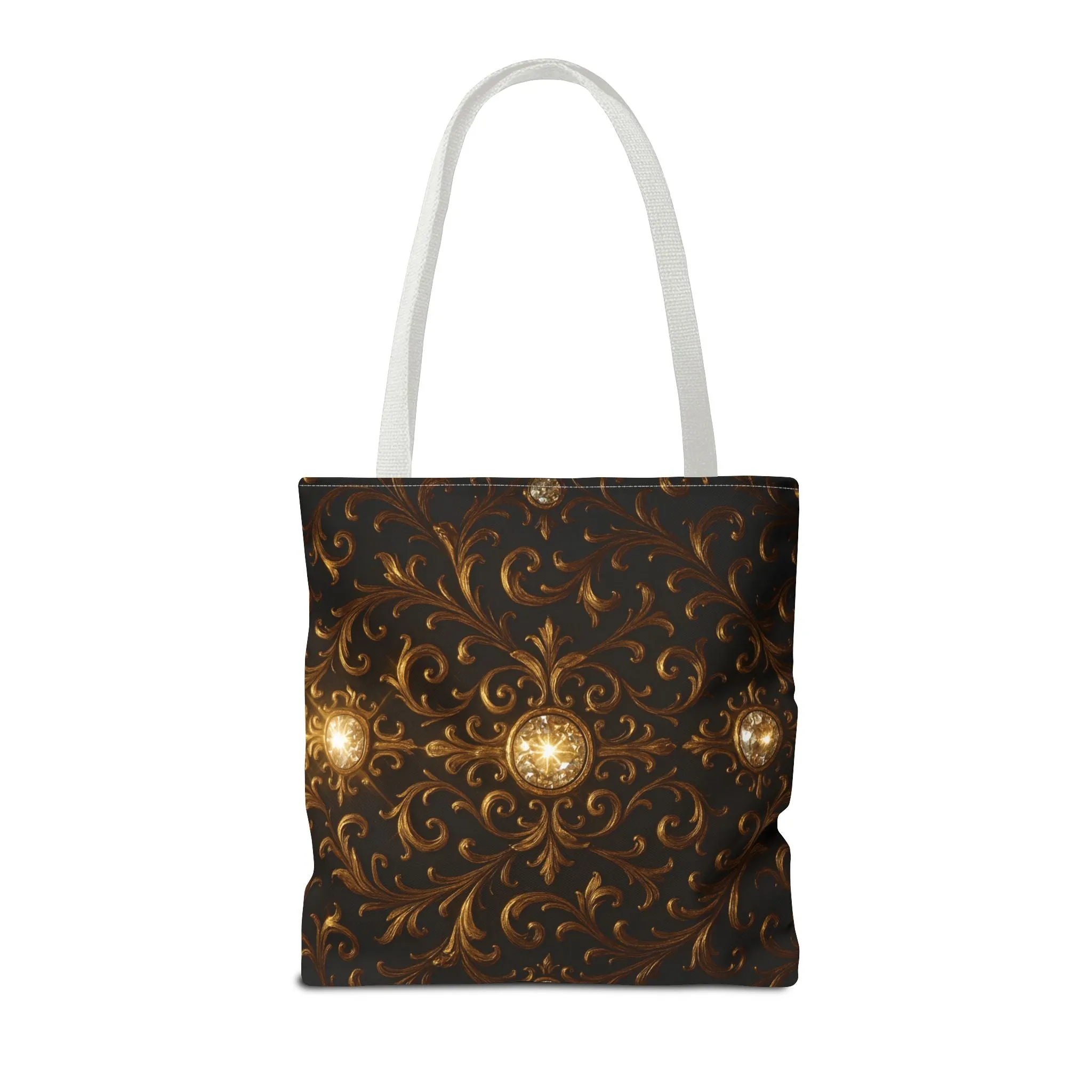 Elegant Baroque Tote Bag - Black and Gold Ornate Design Purse, Reusable Stylish Shoulder Bag for Women, Vintage Luxe Aesthetic Gift