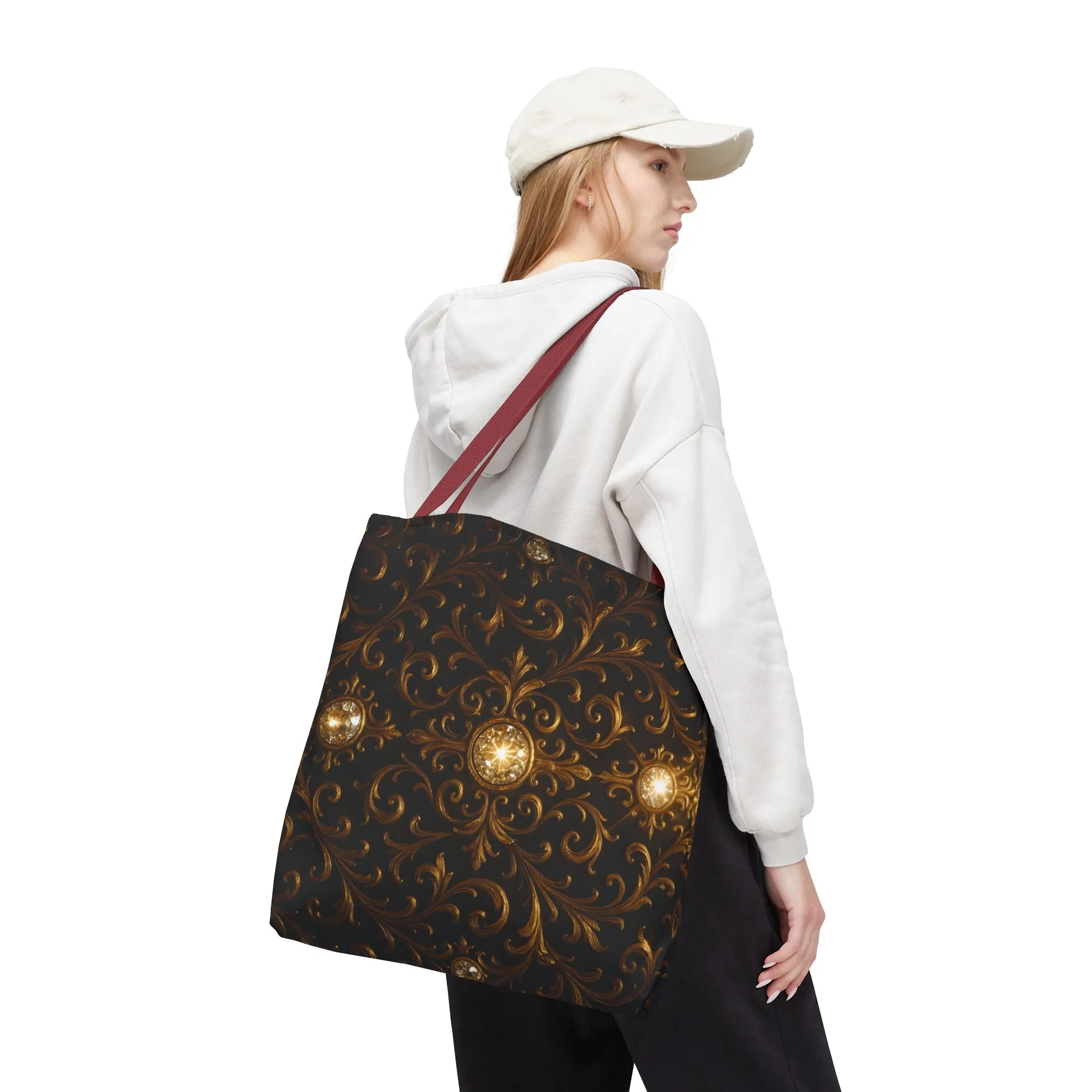 Elegant Baroque Tote Bag - Black and Gold Ornate Design Purse, Reusable Stylish Shoulder Bag for Women, Vintage Luxe Aesthetic Gift