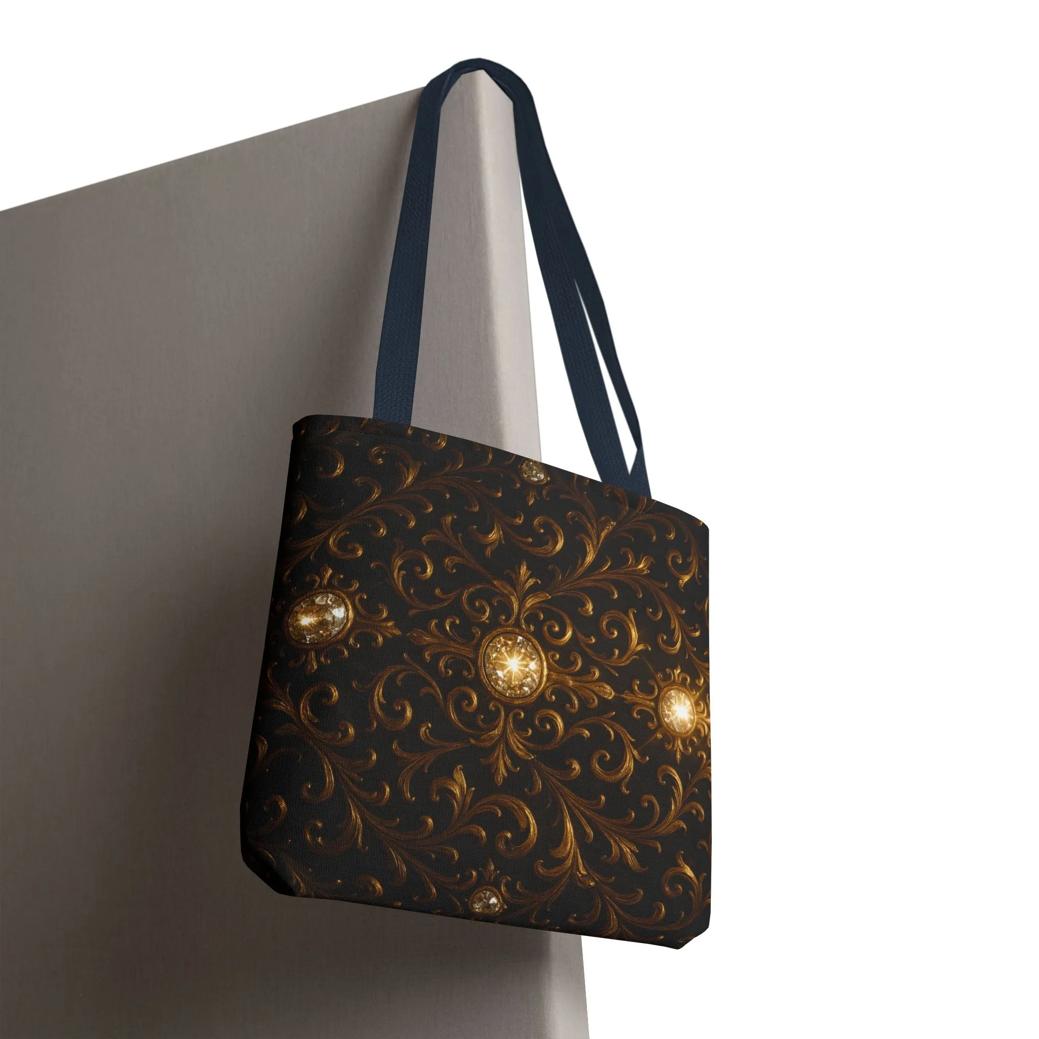 Elegant Baroque Tote Bag - Black and Gold Ornate Design Purse, Reusable Stylish Shoulder Bag for Women, Vintage Luxe Aesthetic Gift