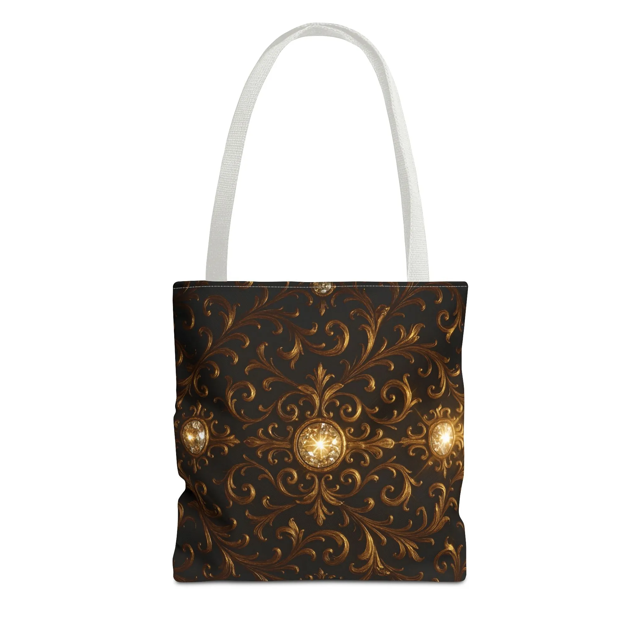 Elegant Baroque Tote Bag - Black and Gold Ornate Design Purse, Reusable Stylish Shoulder Bag for Women, Vintage Luxe Aesthetic Gift
