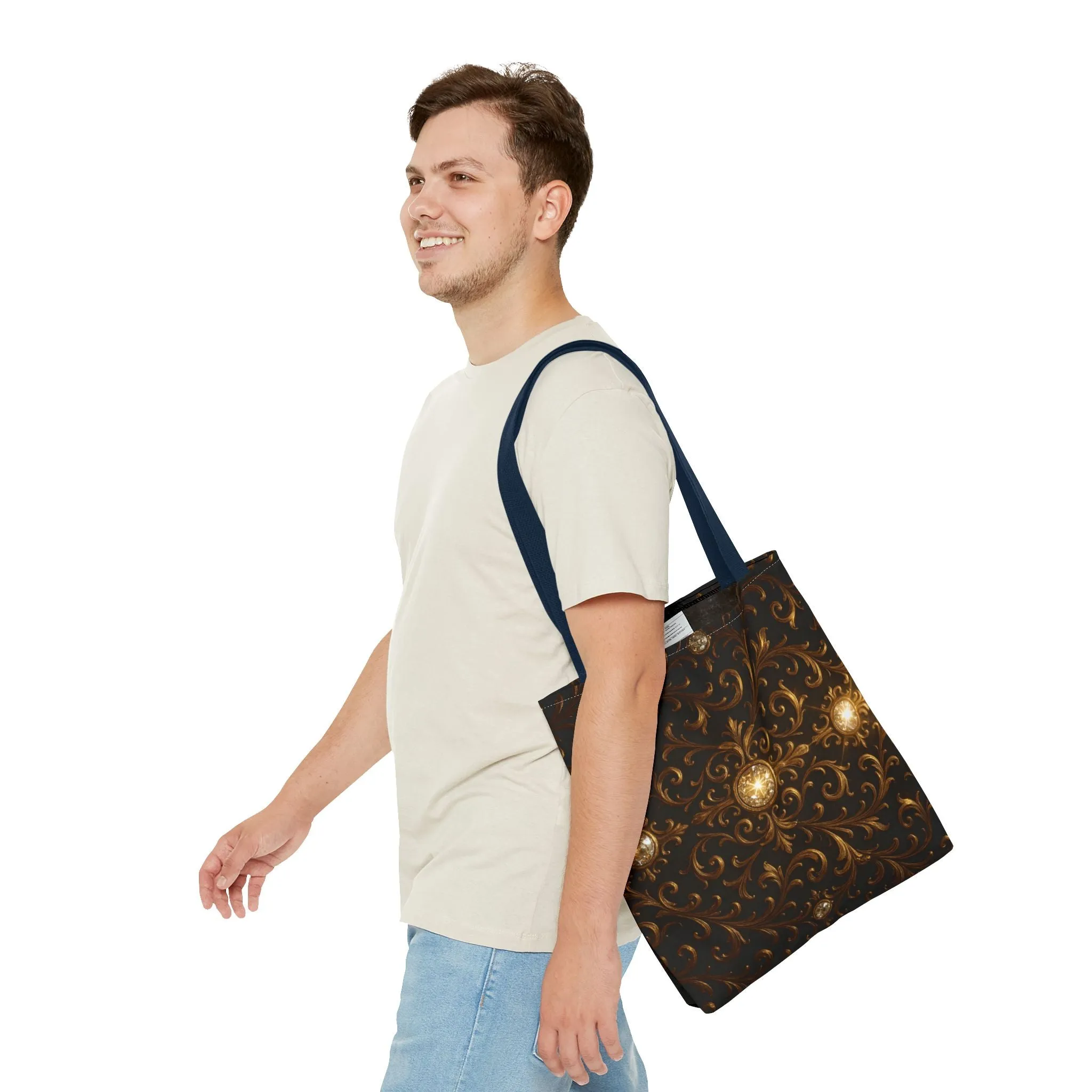 Elegant Baroque Tote Bag - Black and Gold Ornate Design Purse, Reusable Stylish Shoulder Bag for Women, Vintage Luxe Aesthetic Gift