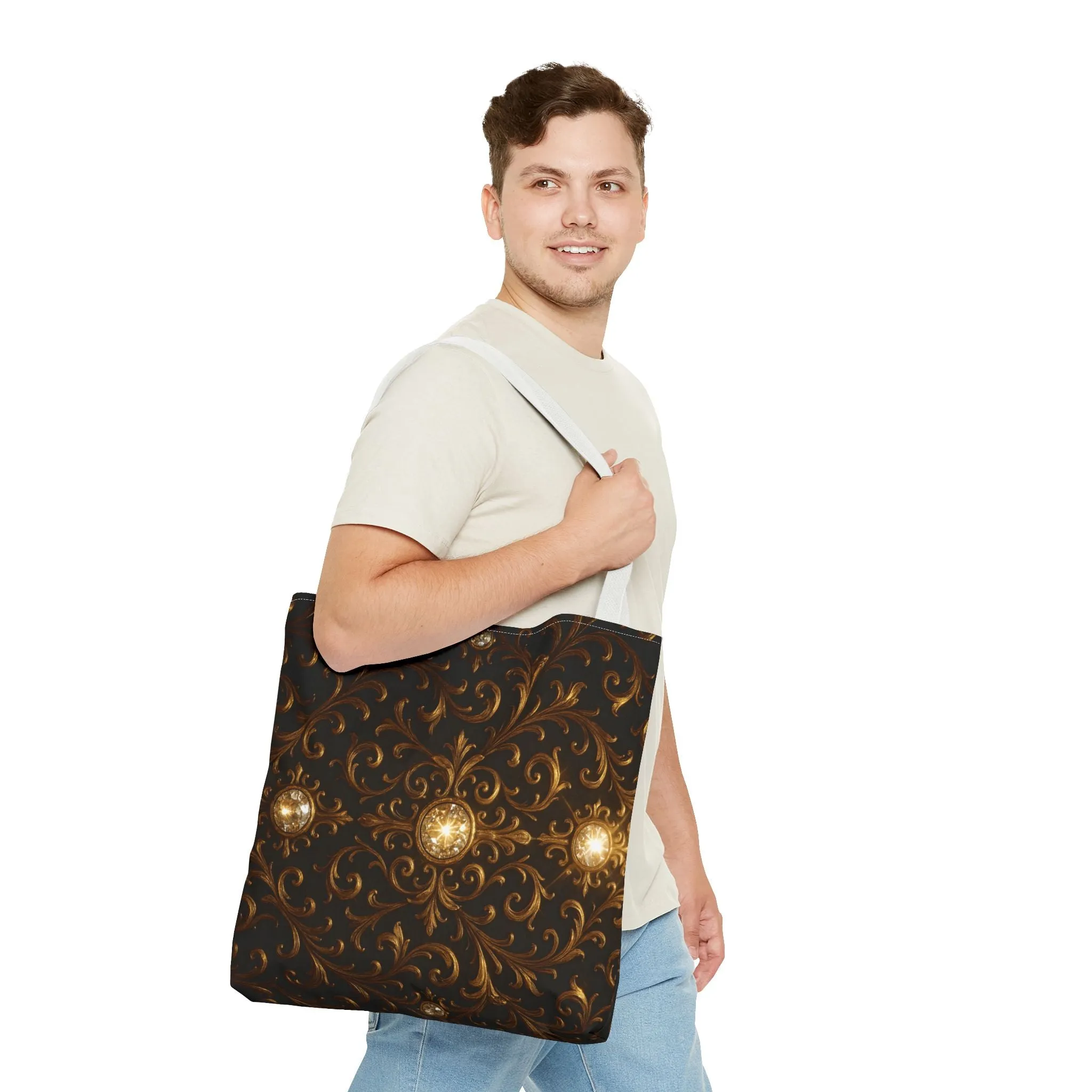 Elegant Baroque Tote Bag - Black and Gold Ornate Design Purse, Reusable Stylish Shoulder Bag for Women, Vintage Luxe Aesthetic Gift