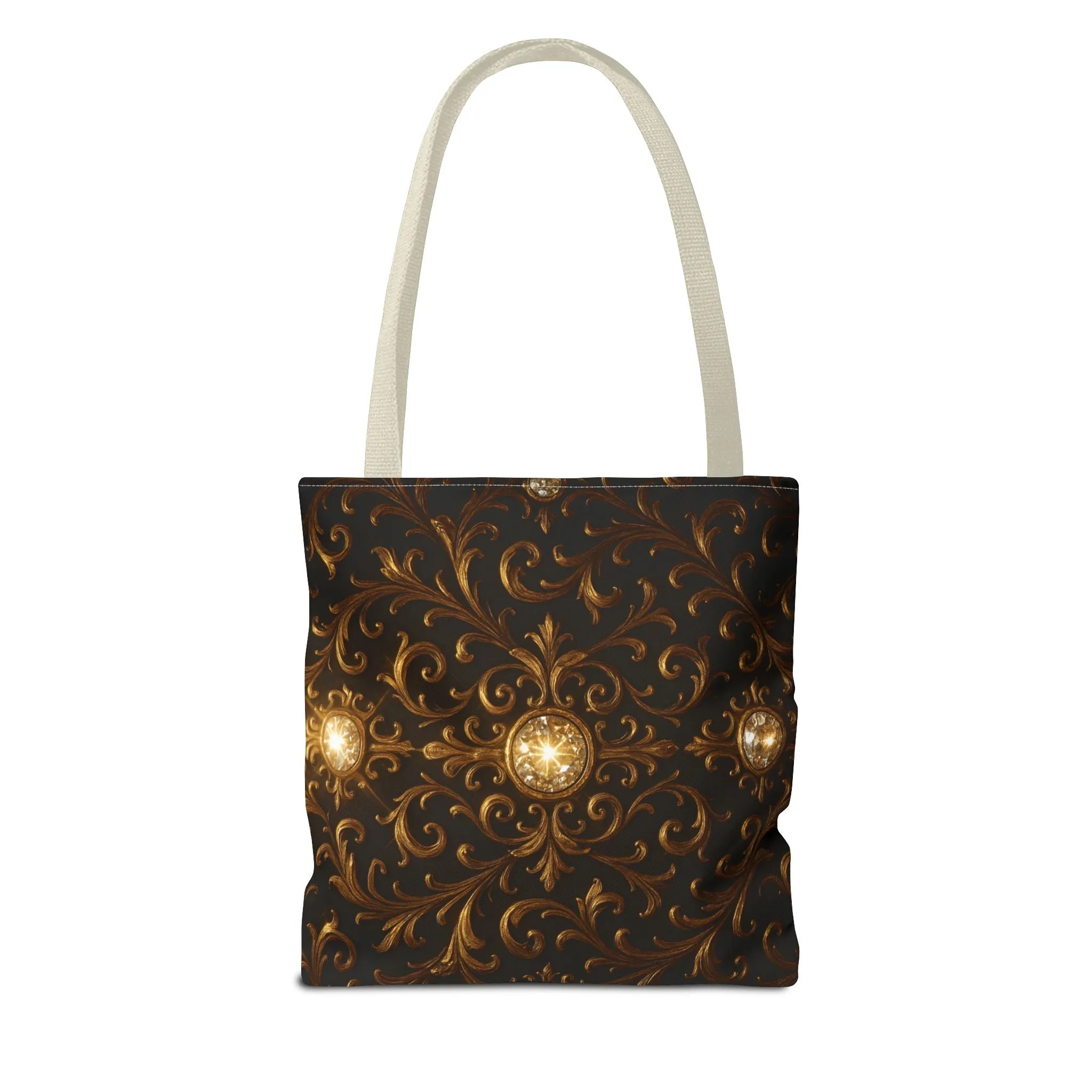 Elegant Baroque Tote Bag - Black and Gold Ornate Design Purse, Reusable Stylish Shoulder Bag for Women, Vintage Luxe Aesthetic Gift