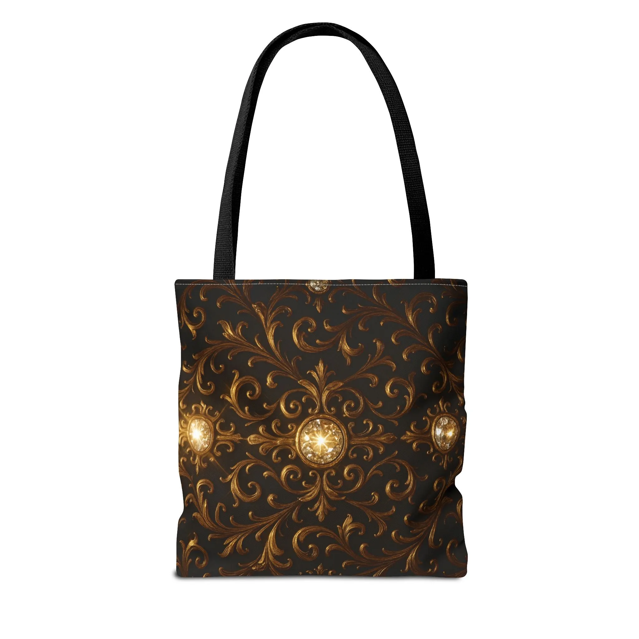 Elegant Baroque Tote Bag - Black and Gold Ornate Design Purse, Reusable Stylish Shoulder Bag for Women, Vintage Luxe Aesthetic Gift