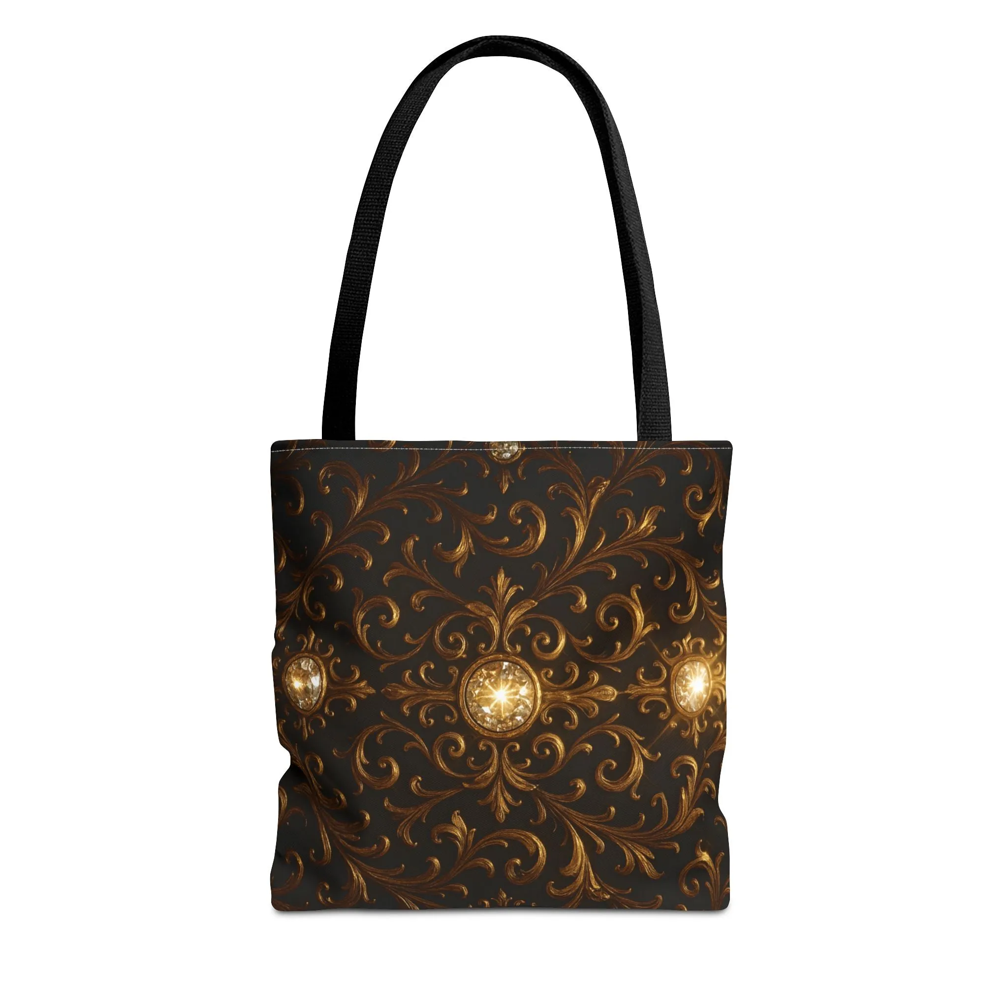 Elegant Baroque Tote Bag - Black and Gold Ornate Design Purse, Reusable Stylish Shoulder Bag for Women, Vintage Luxe Aesthetic Gift