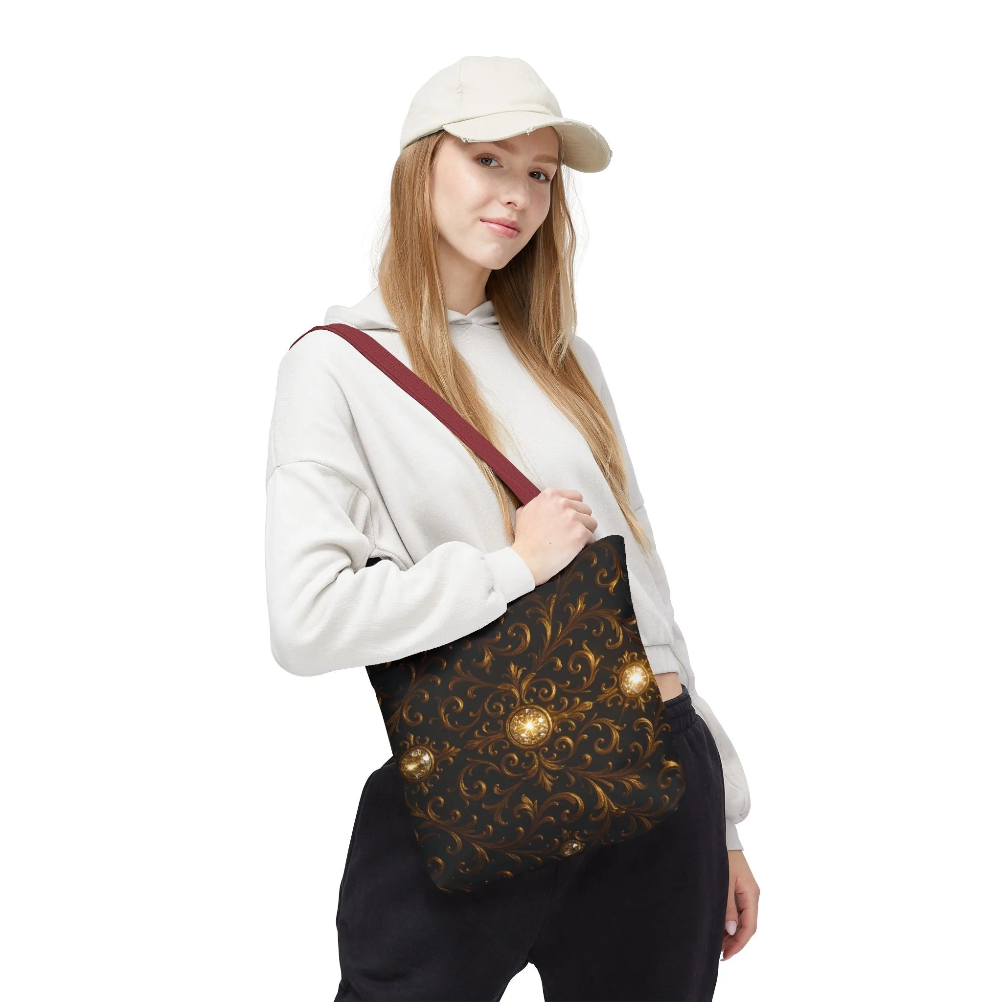 Elegant Baroque Tote Bag - Black and Gold Ornate Design Purse, Reusable Stylish Shoulder Bag for Women, Vintage Luxe Aesthetic Gift