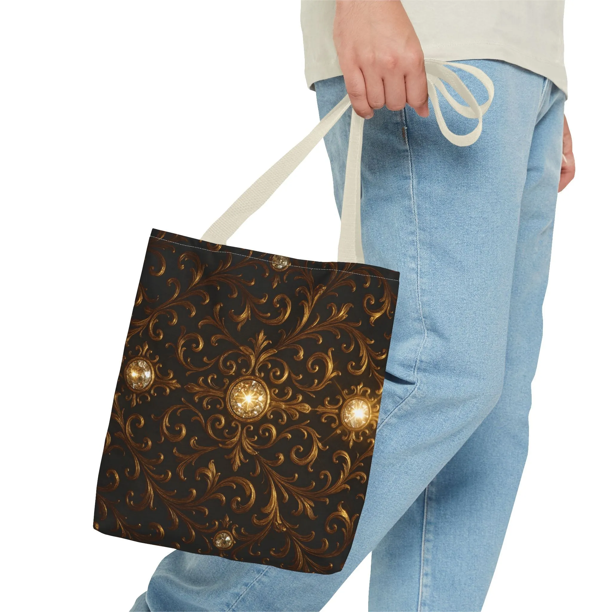 Elegant Baroque Tote Bag - Black and Gold Ornate Design Purse, Reusable Stylish Shoulder Bag for Women, Vintage Luxe Aesthetic Gift